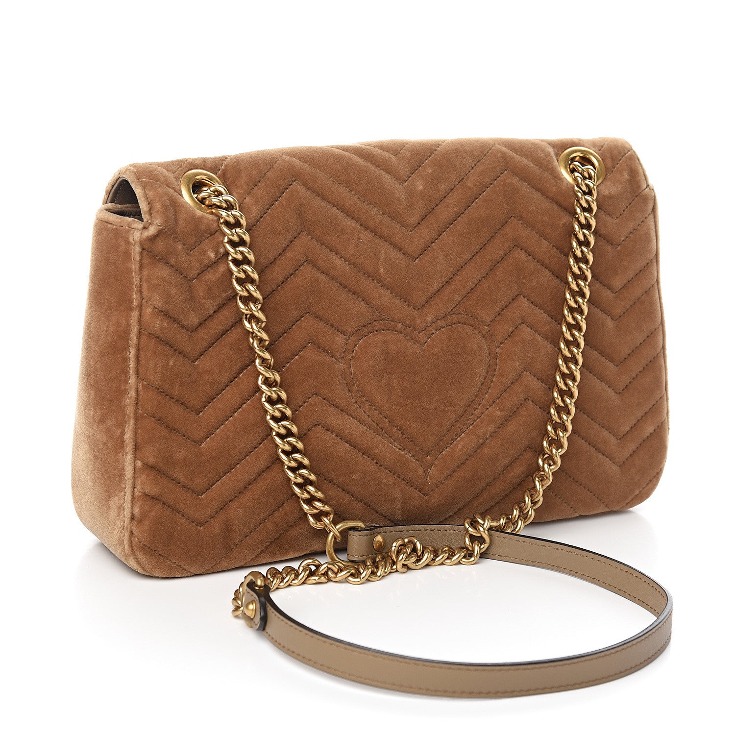 Gucci Velvet Matelasse Medium GG Marmont Shoulder Bag Taupe 2 of 9