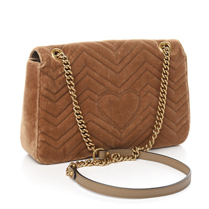 Gucci Velvet Matelasse Medium GG Marmont Shoulder Bag Taupe 2 of 9