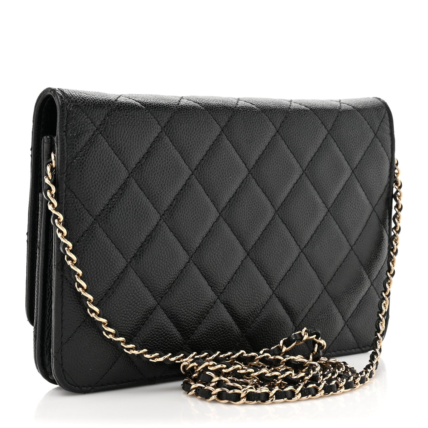 Caviar Quilted Golden Class Wallet On Chain WOC Black