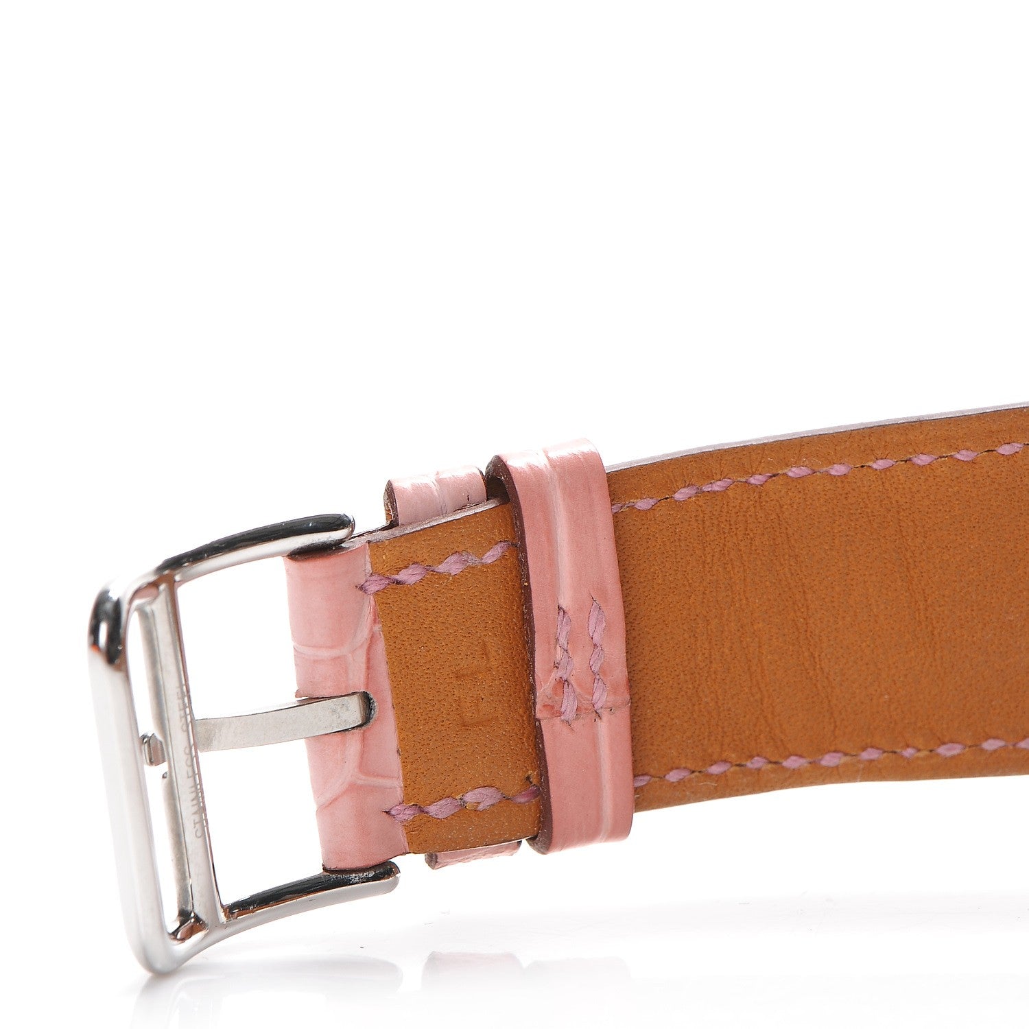 Hermes Stainless Steel Alligator 30.5mm Heure H Hour Quartz Watch Pink 2 of 11