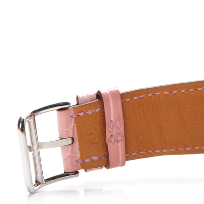 Hermes Stainless Steel Alligator 30.5mm Heure H Hour Quartz Watch Pink 2 of 11