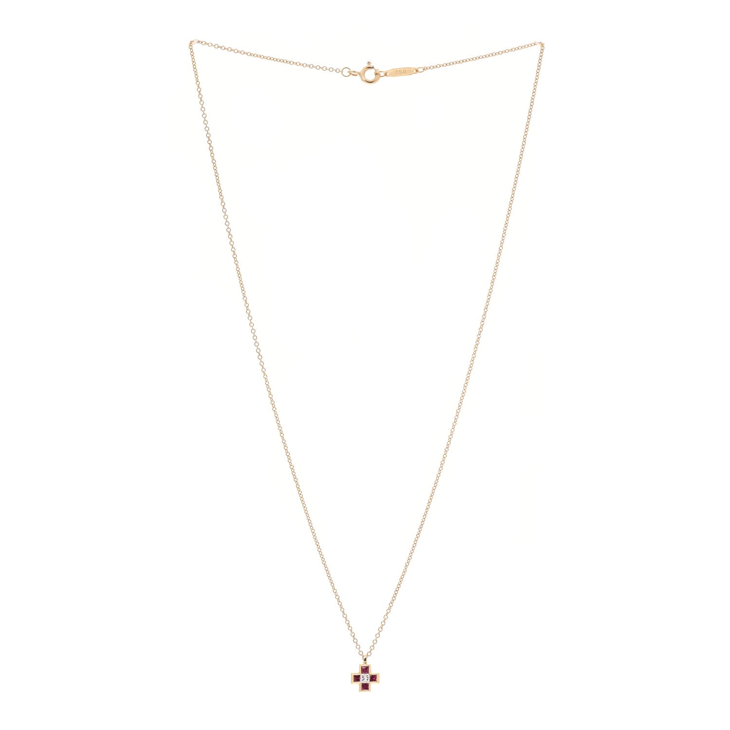 Tiffany 18K Yellow Gold Diamond Ruby Mini Cross Pendant Necklace 3 of 7