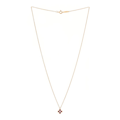 Tiffany 18K Yellow Gold Diamond Ruby Mini Cross Pendant Necklace 3 of 7