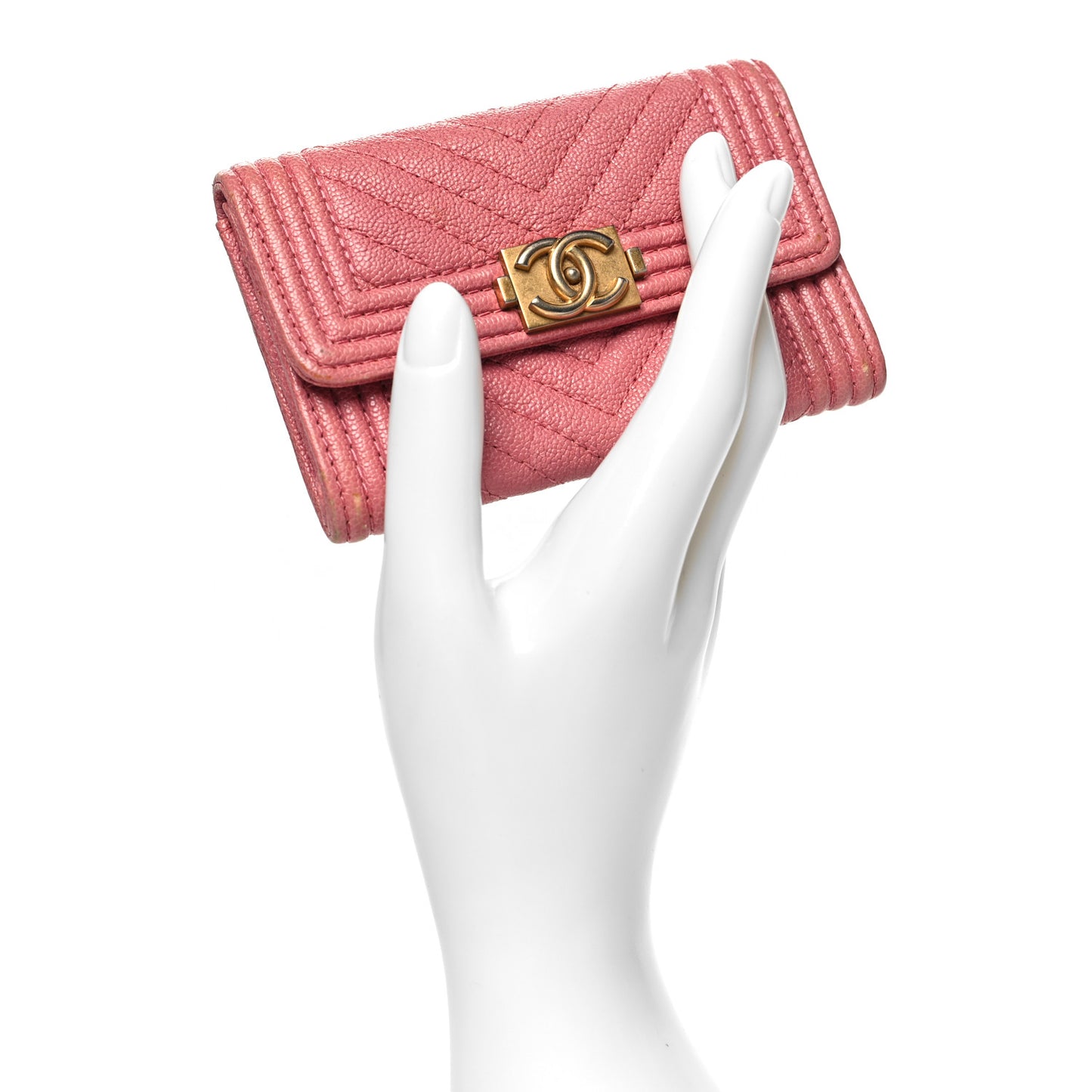 Caviar Chevron Quilted Boy Flap Card Holder Wallet Light Pink