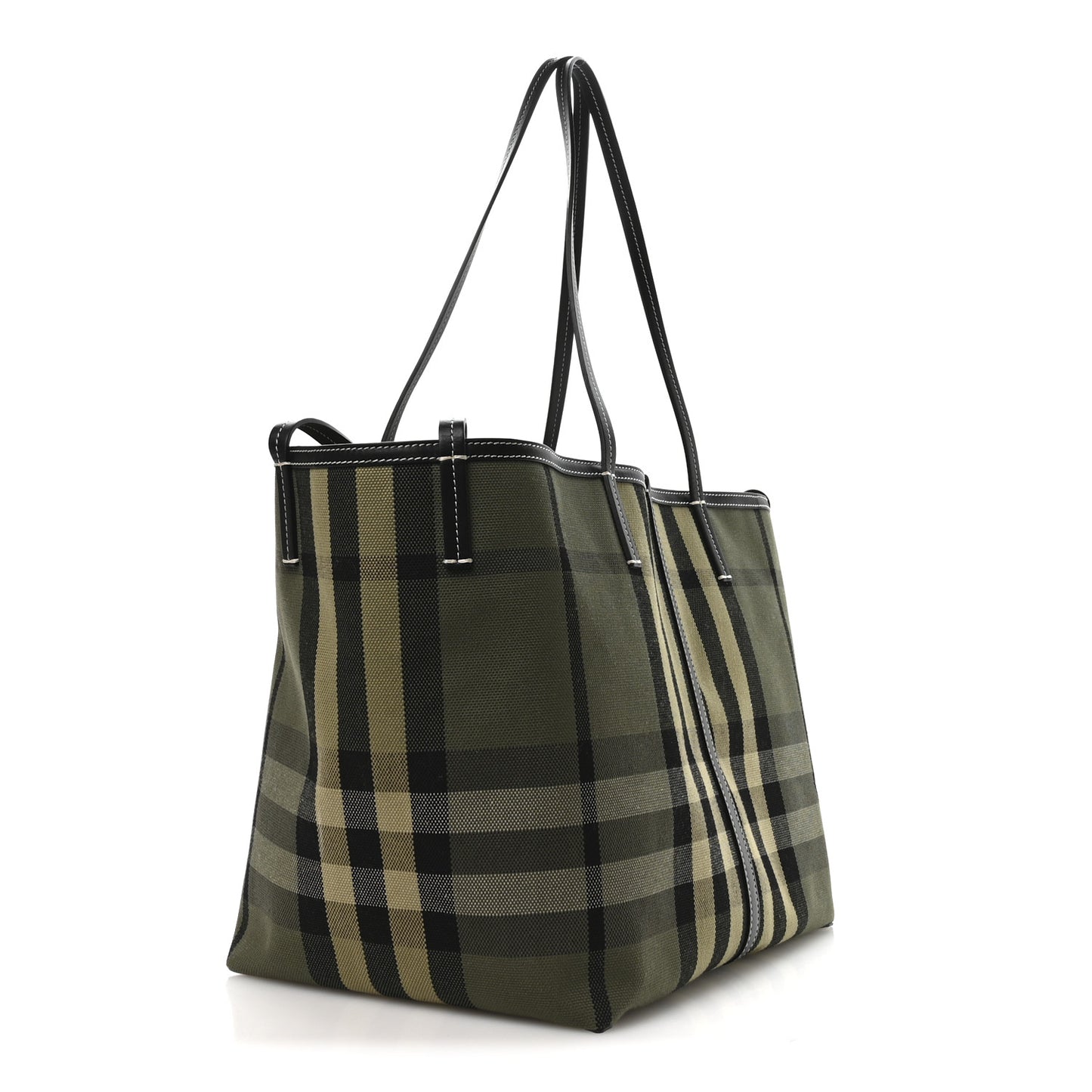 Check Canvas Medium Beach Tote Military Green