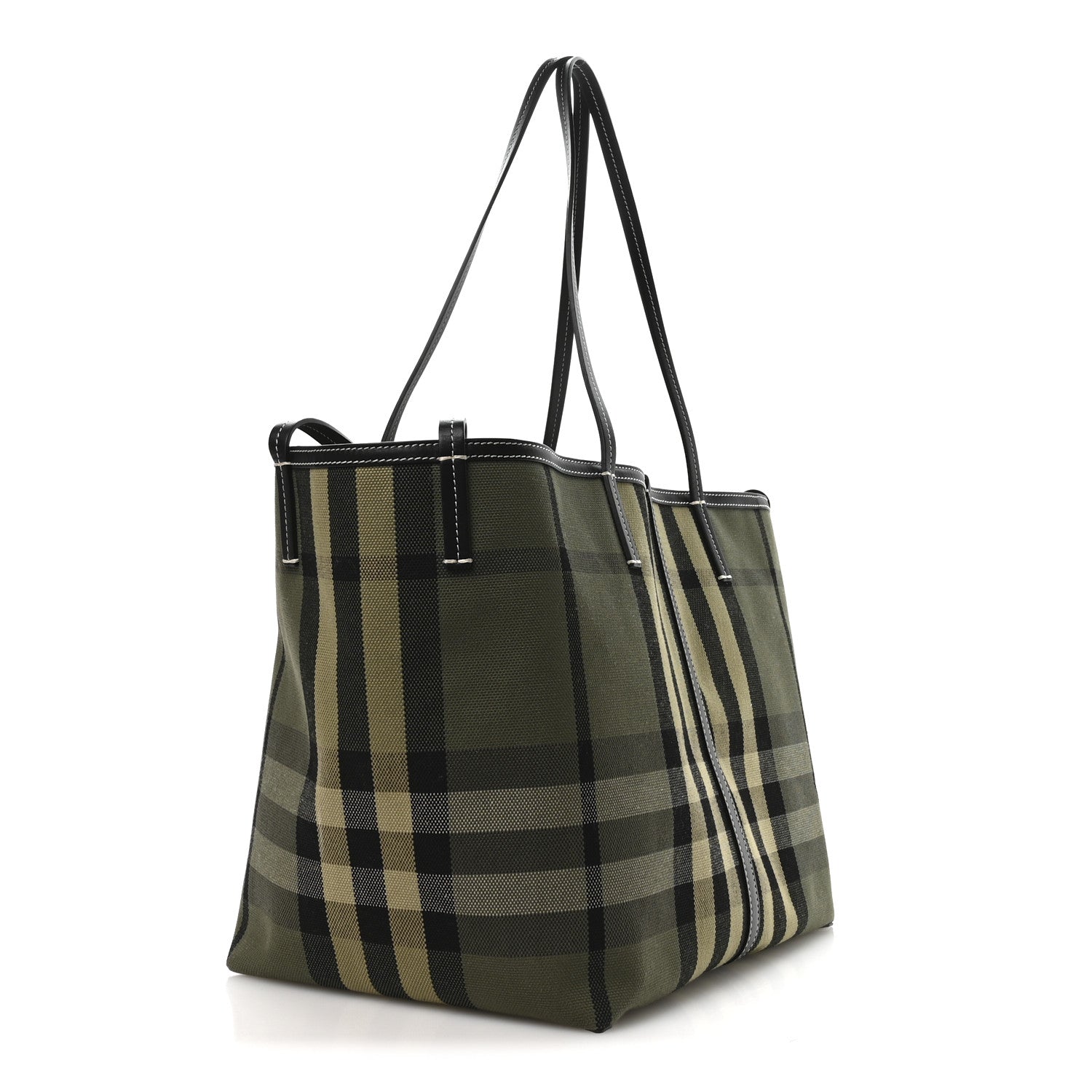 Burberry Check Canvas Medium Beach Tote Military Green 4 of 11