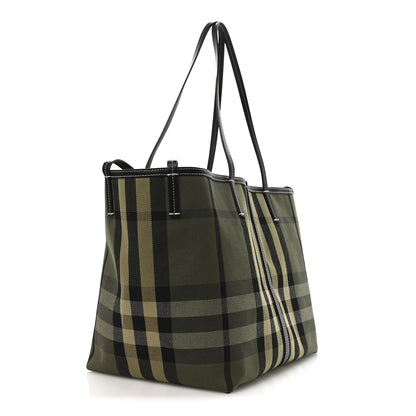 Burberry Check Canvas Medium Beach Tote Military Green 4 of 11