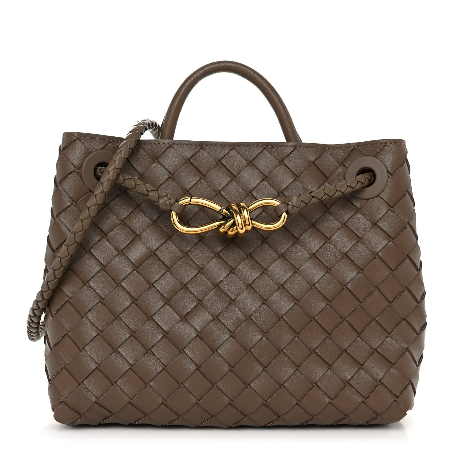 Nappa Intrecciato Small Andiamo Shoulder Bag Taupe Grey