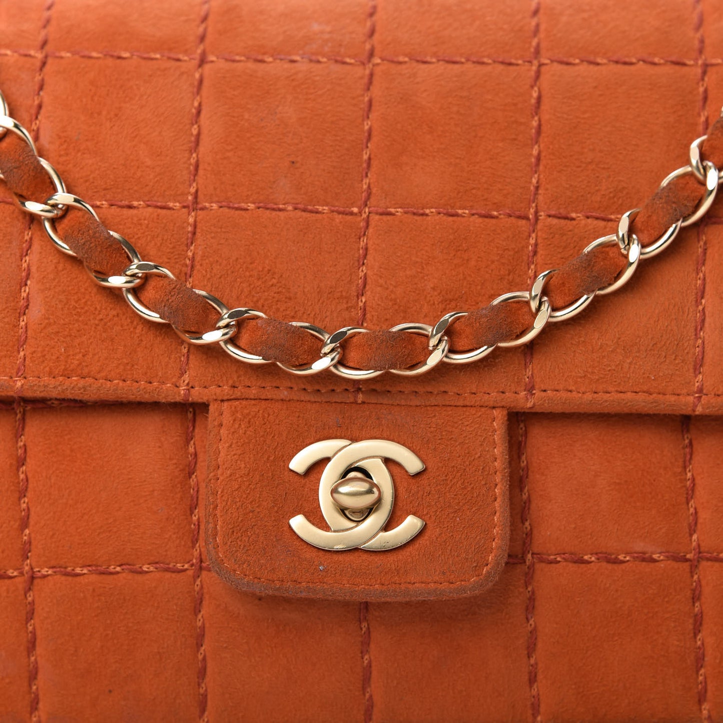 Suede Square Quilted Flap Orange