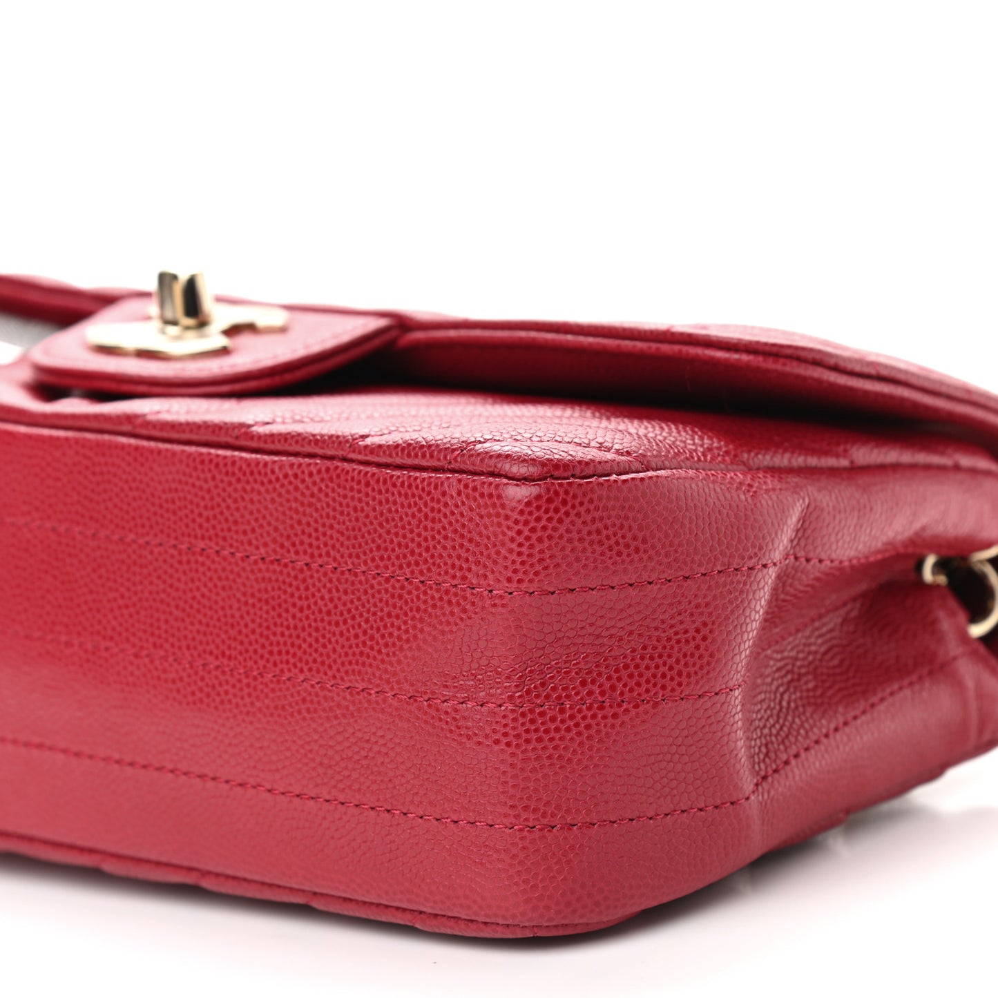 Caviar Chevron Quilted Mini Rectangular Flap Dark Red