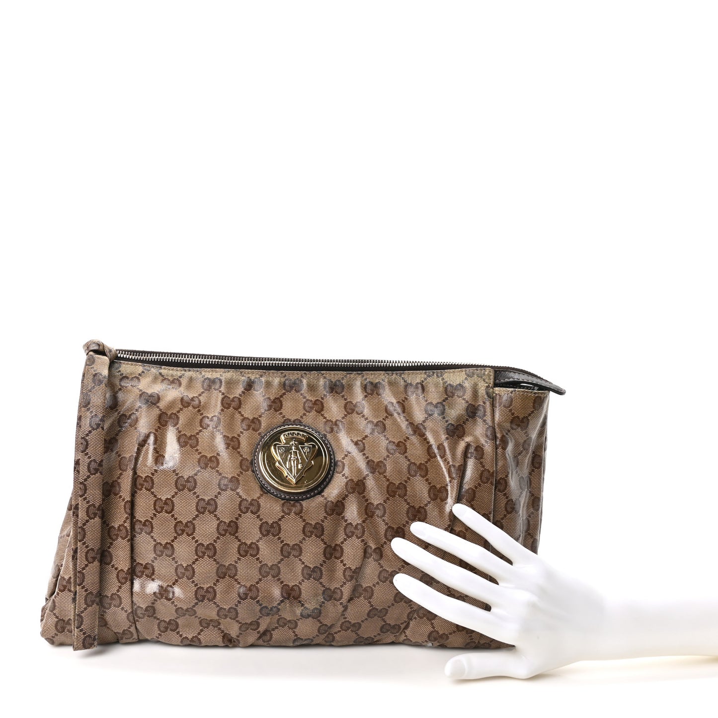 Crystal Monogram Large Hysteria Clutch Brown