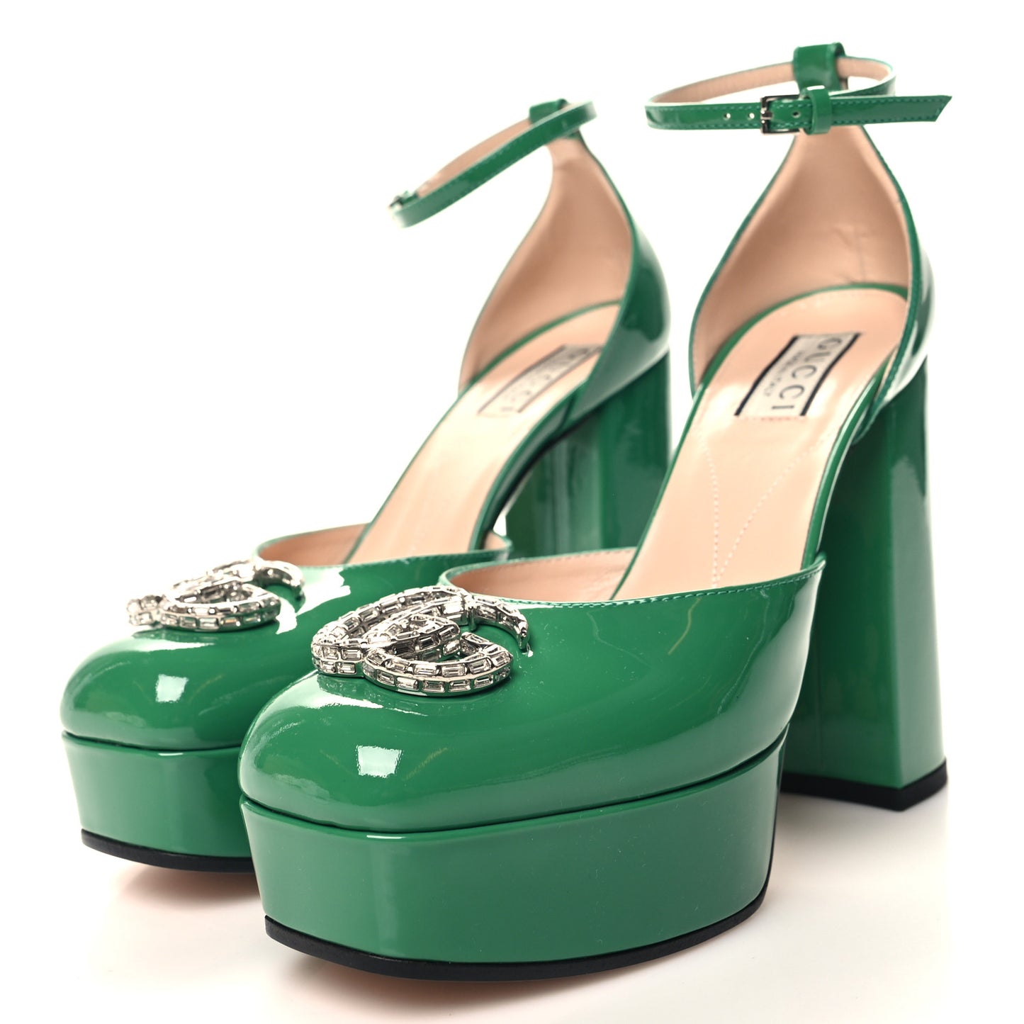 Vernice Crystal Double G Platform Pumps 37 New Shamrock