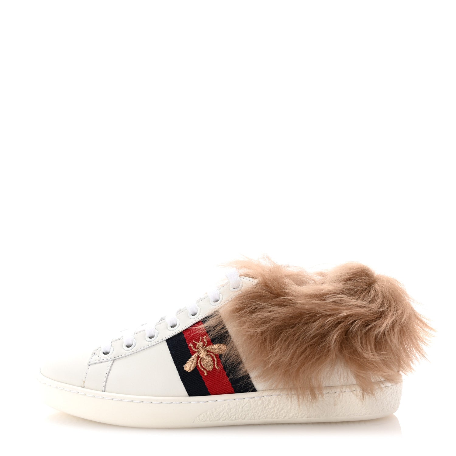 Gucci Calfskin Wool Web Bee Embroidered Womens Ace Sneakers 35 White 1 of 9