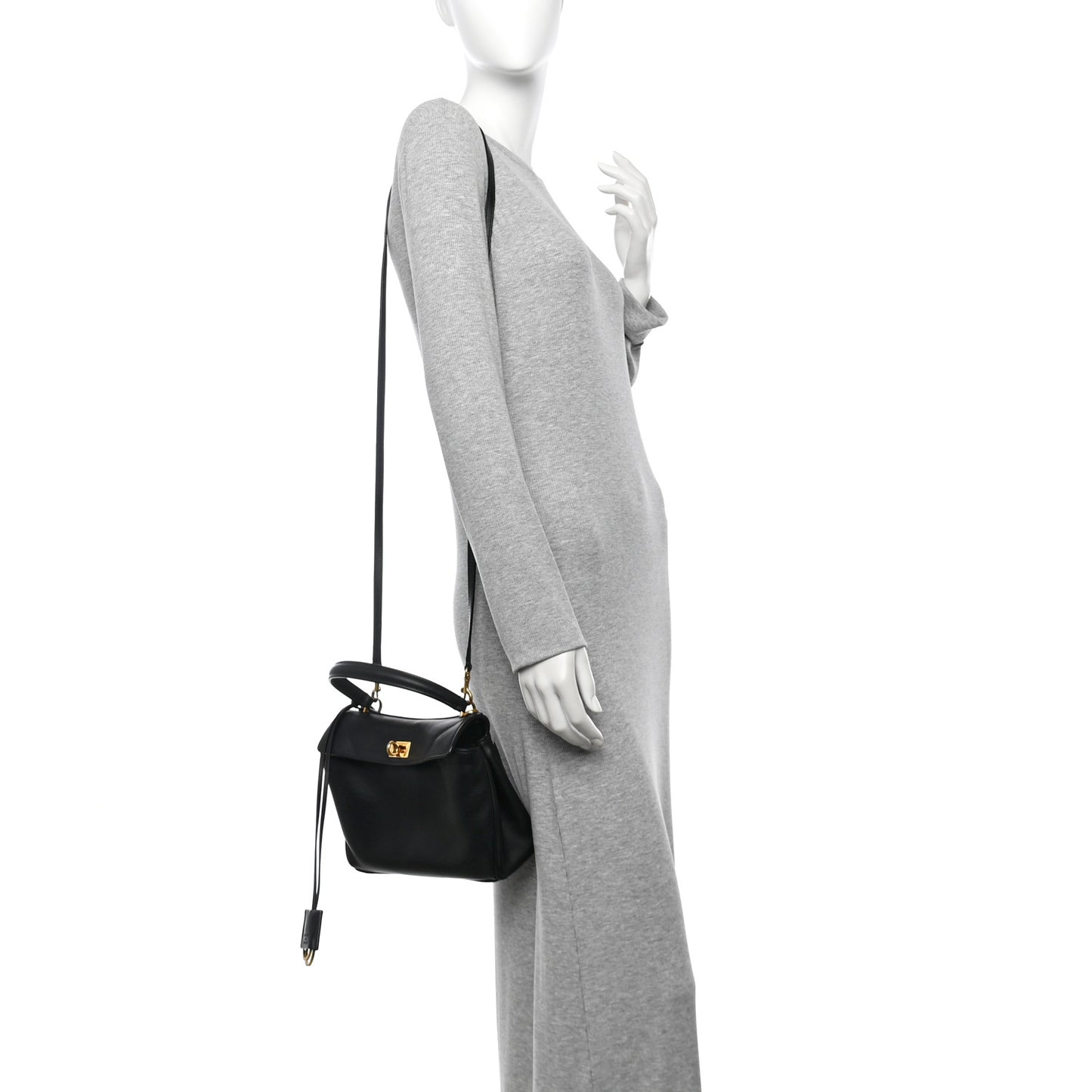 Natural Smooth Calfskin Mini Rodeo Top Handle Handbag Black