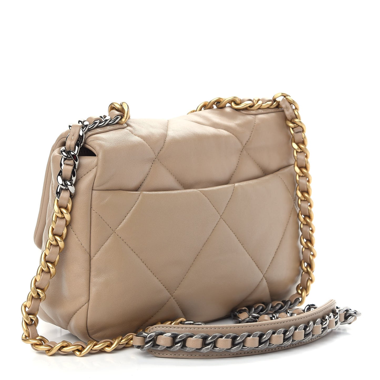 Lambskin Quilted Medium Chanel 19 Flap Dark Beige