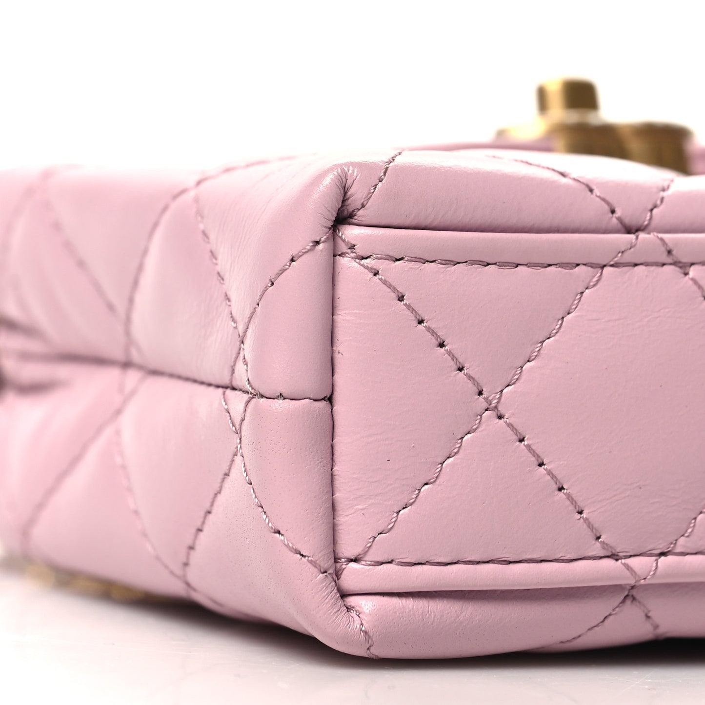 Shiny Aged Calfskin Quilted Mini Nano Kelly Shopper Pink