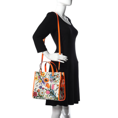 Gucci Canvas Medium Flora Tote White Multicolor Orange Fluo 2 of 14