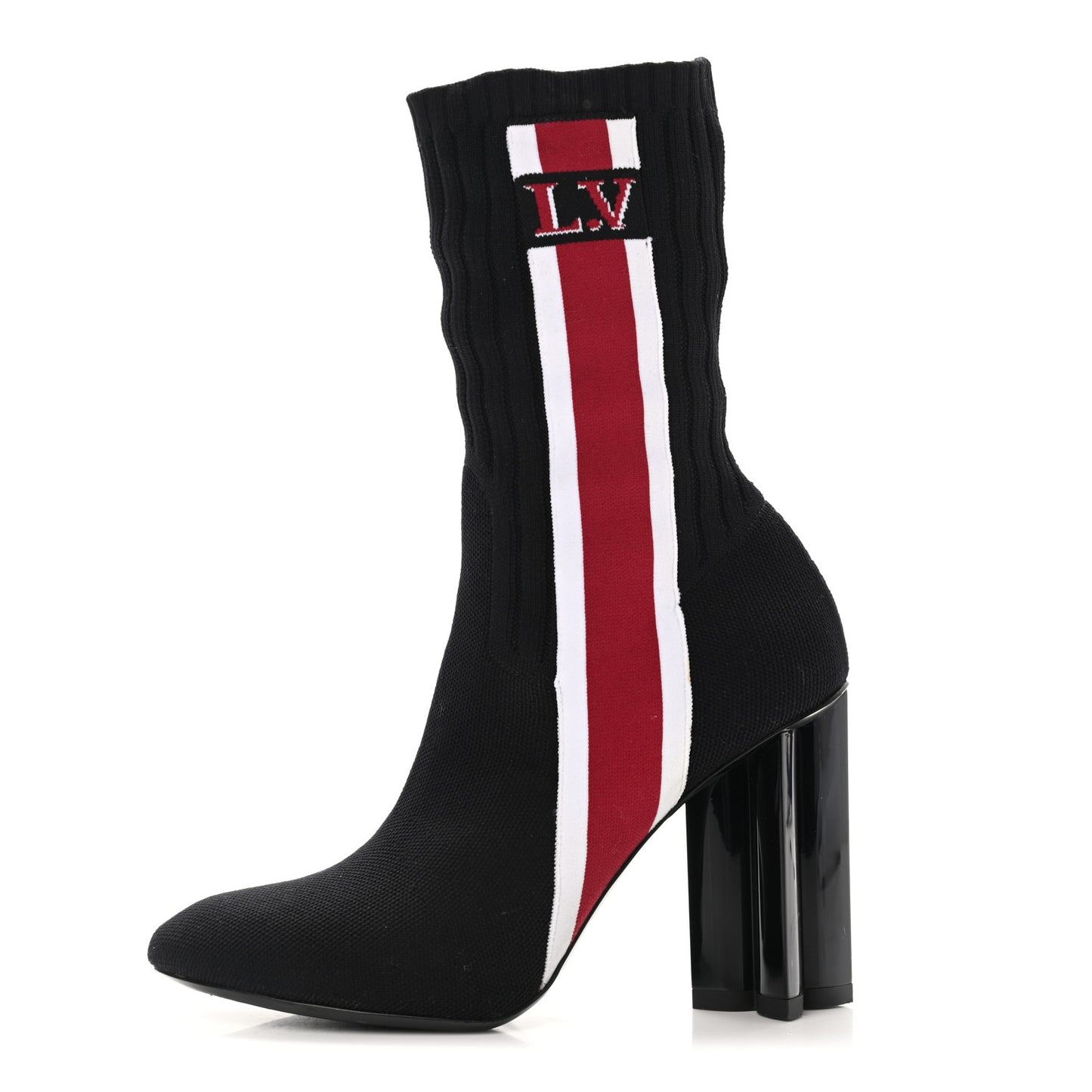 Stretch Fabric Silhouette Stripe Ankle Boots 37.5 Black