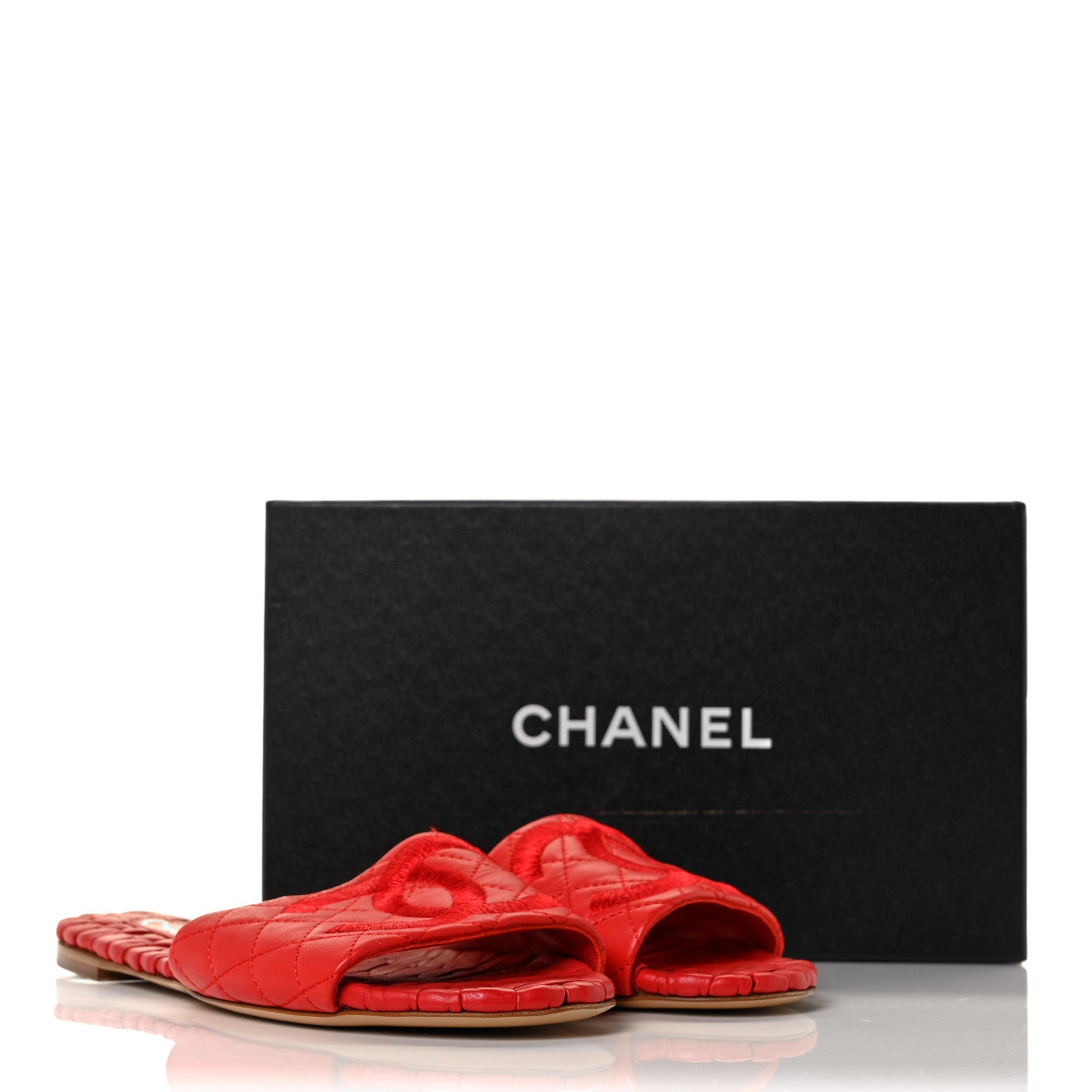 Chanel Lambskin Quilted CC Mules Sandals 41 Red 9 of 9