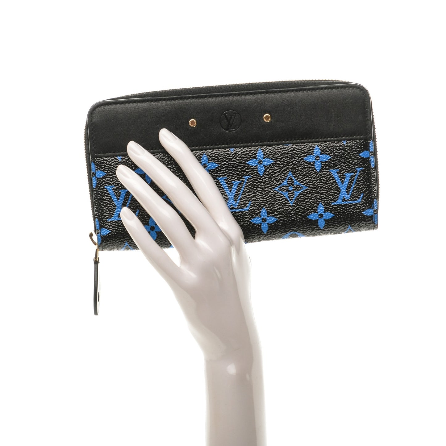 Calfskin Colored Monogram Zippy Wallet Blue Black