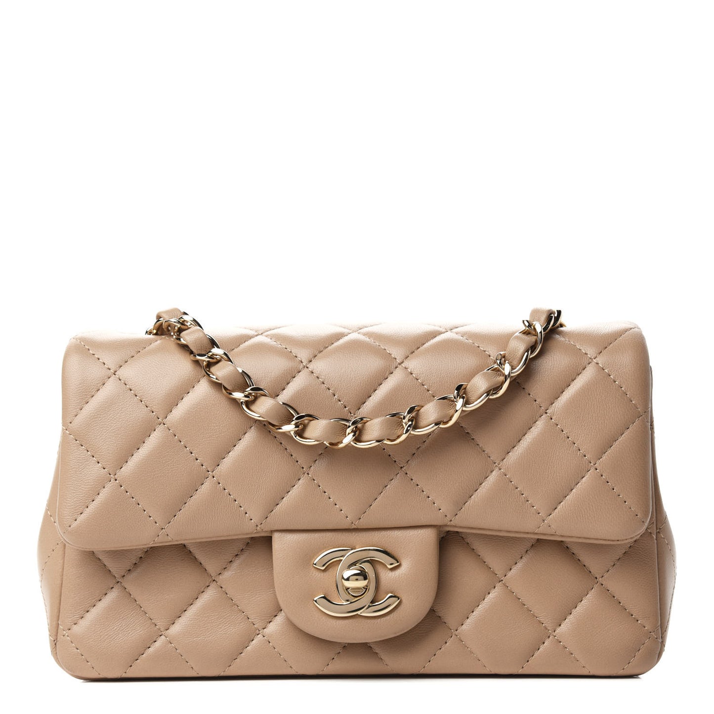 Lambskin Quilted Mini Rectangular Flap Dark Beige