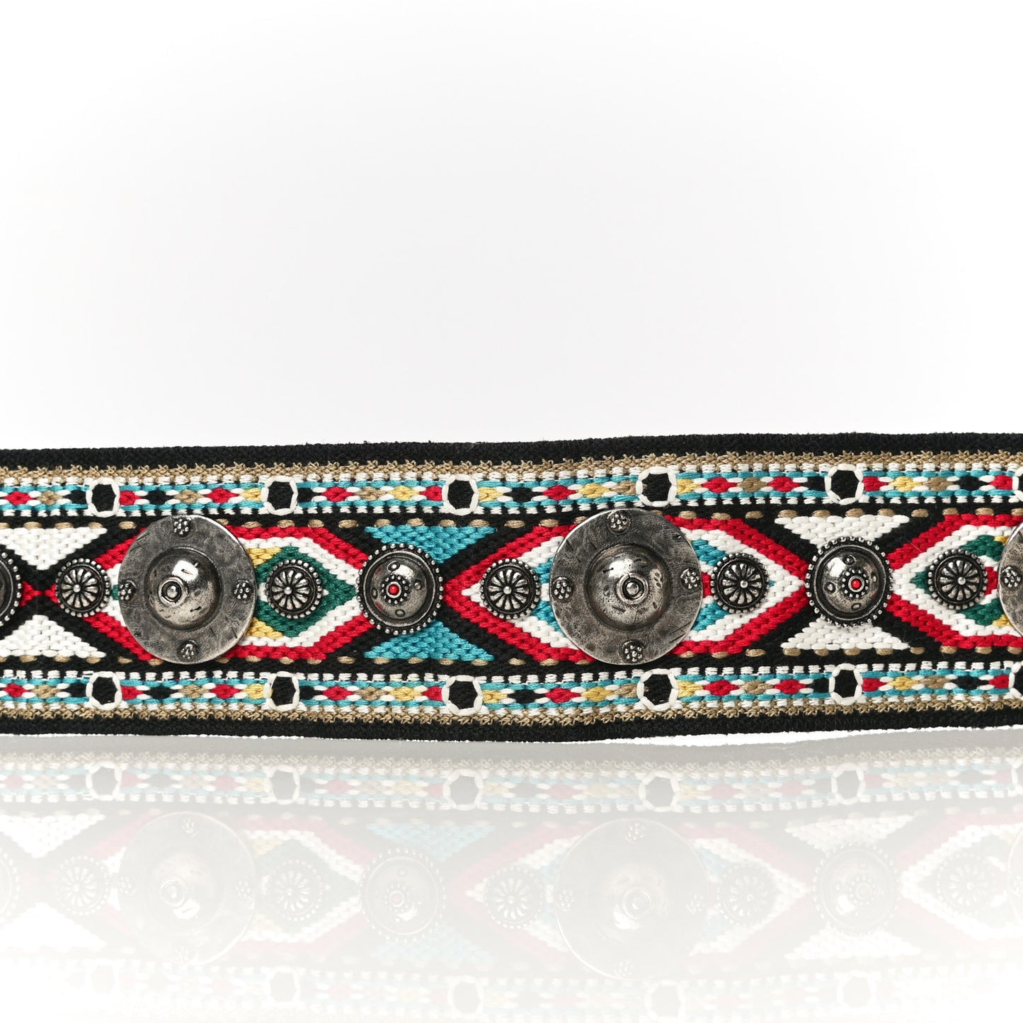 Canvas Embroidered Studded Shoulder Strap Black Multicolor