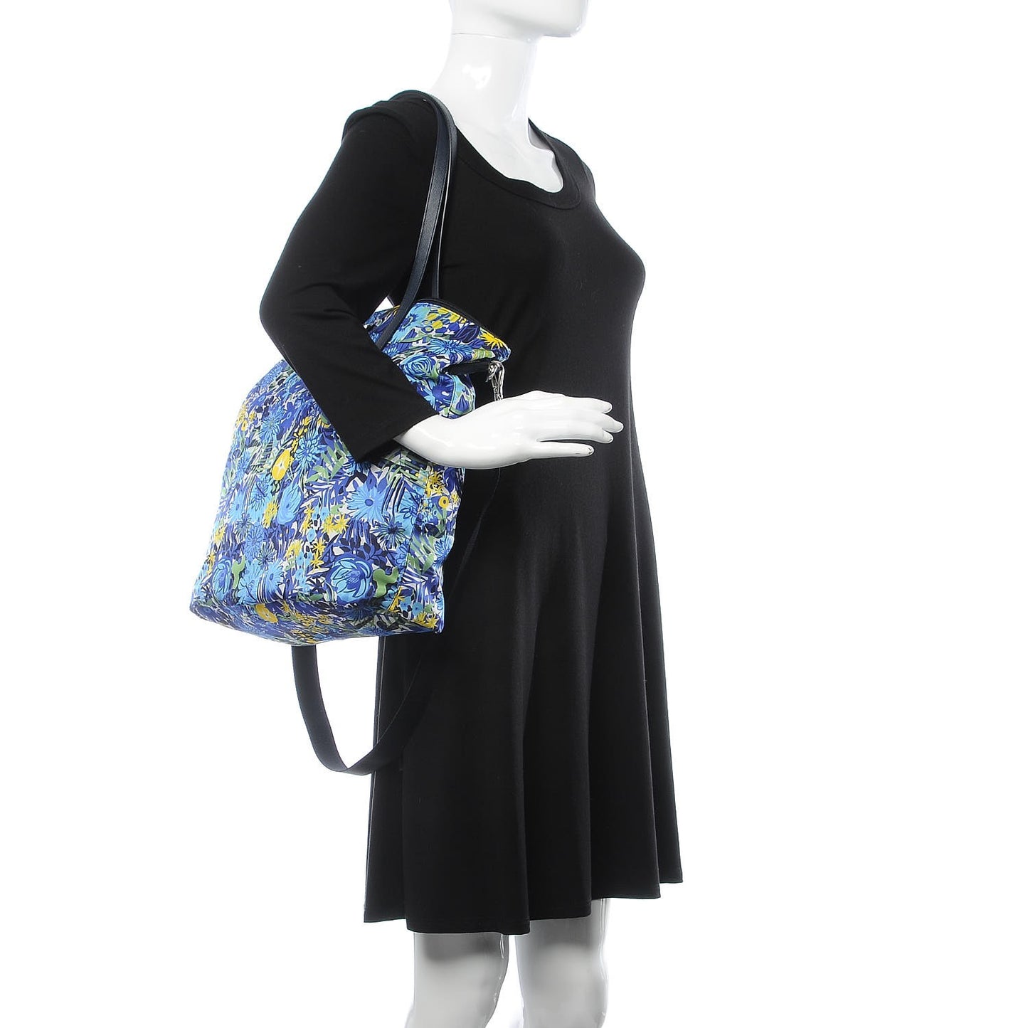 Tessuto Nylon Saffiano Floral Print Tote Bluette Dis Primule
