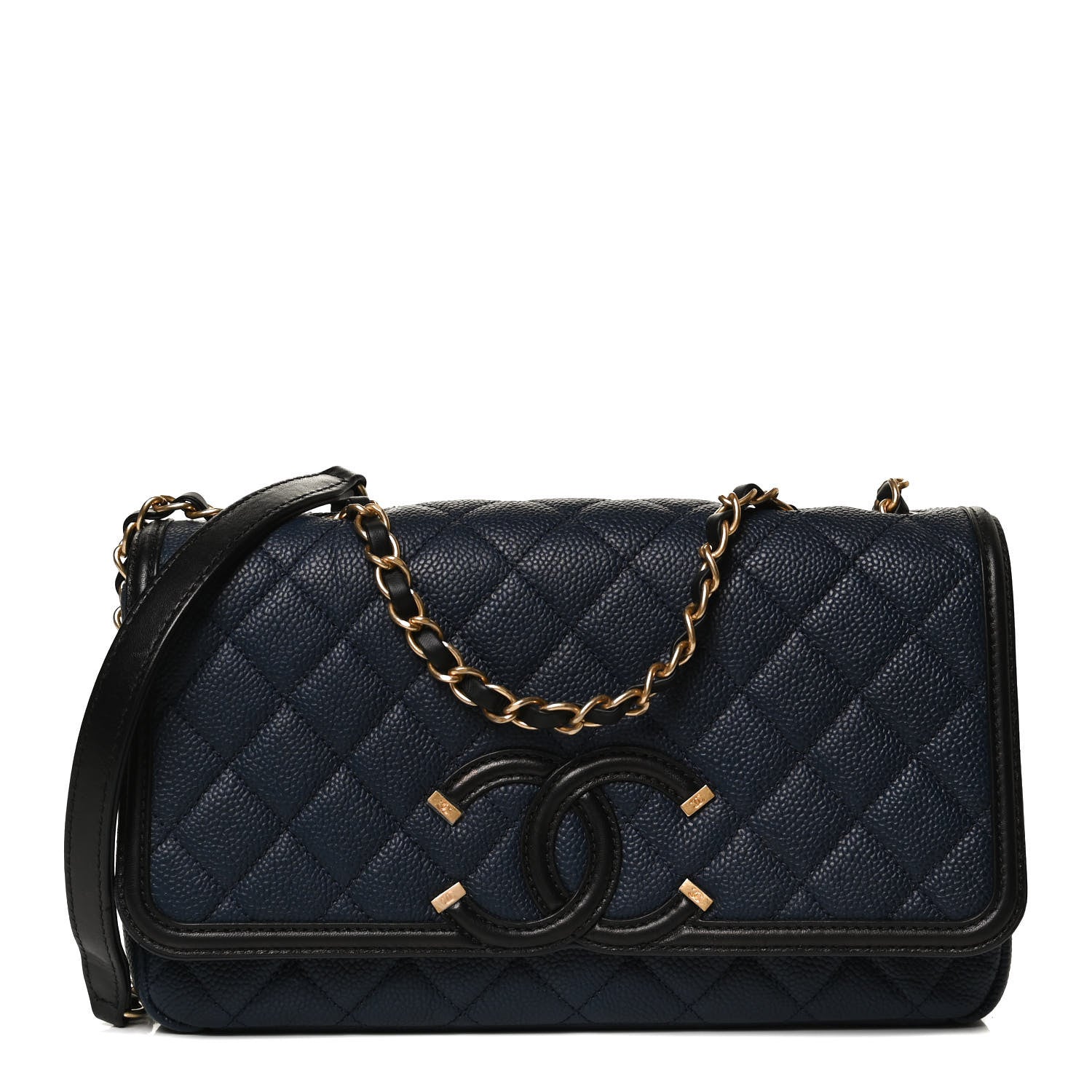 Chanel Caviar Quilted Medium CC Filigree Flap Navy Black 1 of 10