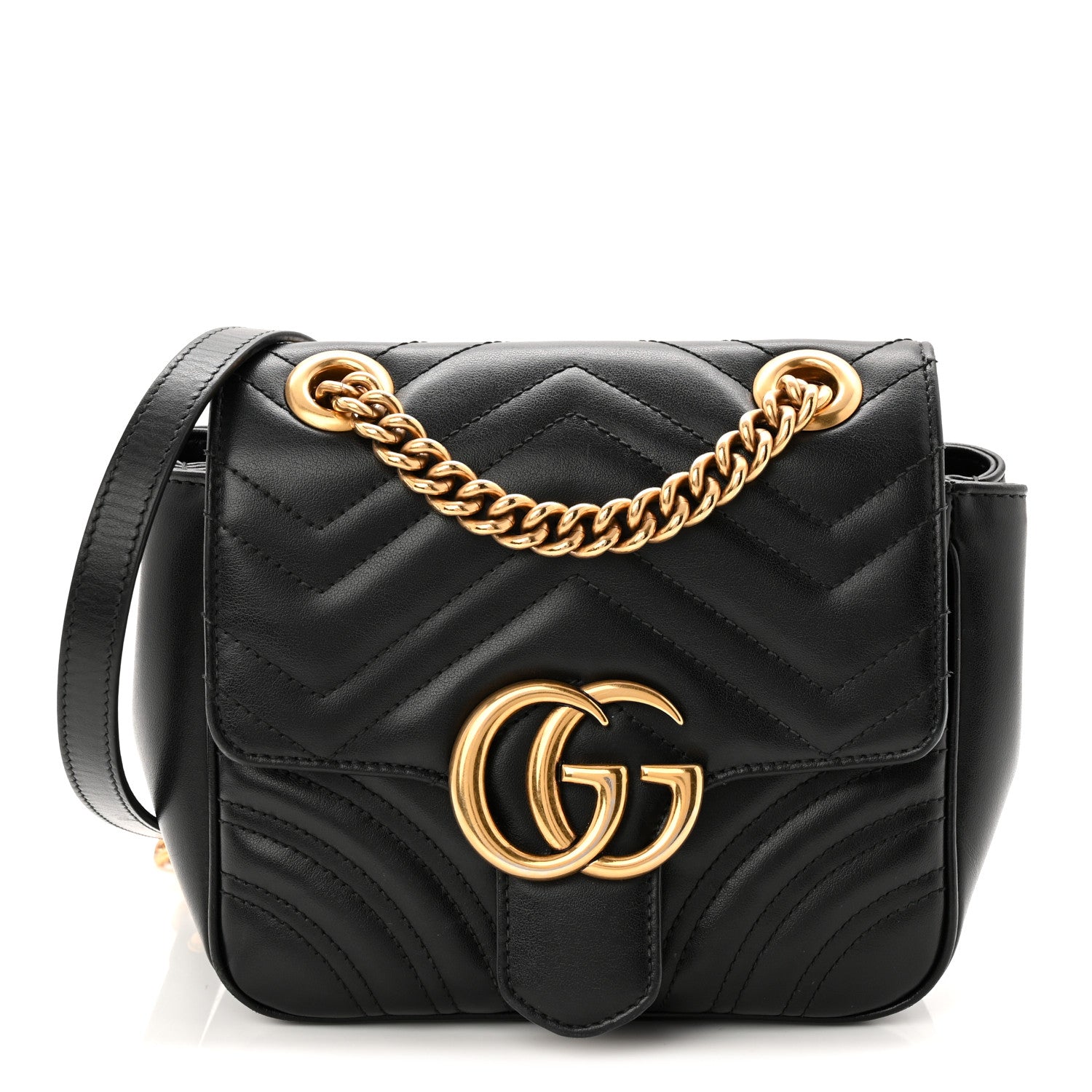 Gucci Calfskin Matelasse Mini GG Marmont Square Shoulder Bag Black 1 of 11
