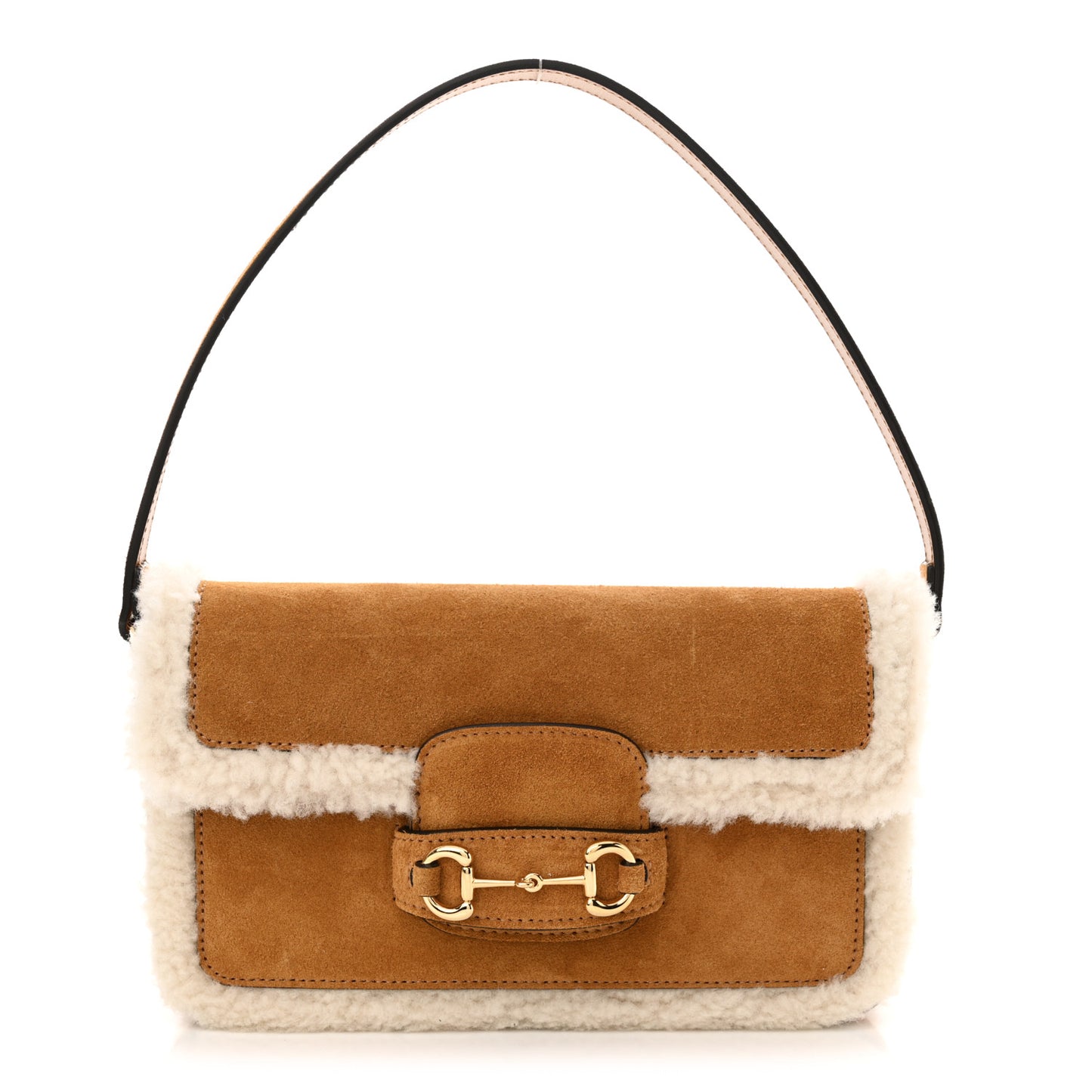 Suede Shearling Horsebit Mini 1955 Shoulder Bag Honey Beige Milk