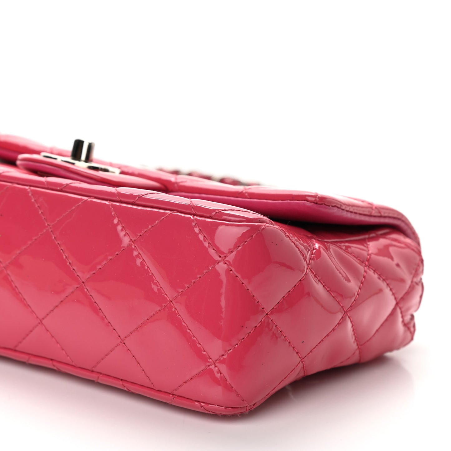 Patent Quilted Mini Rectangular Flap Fuchsia