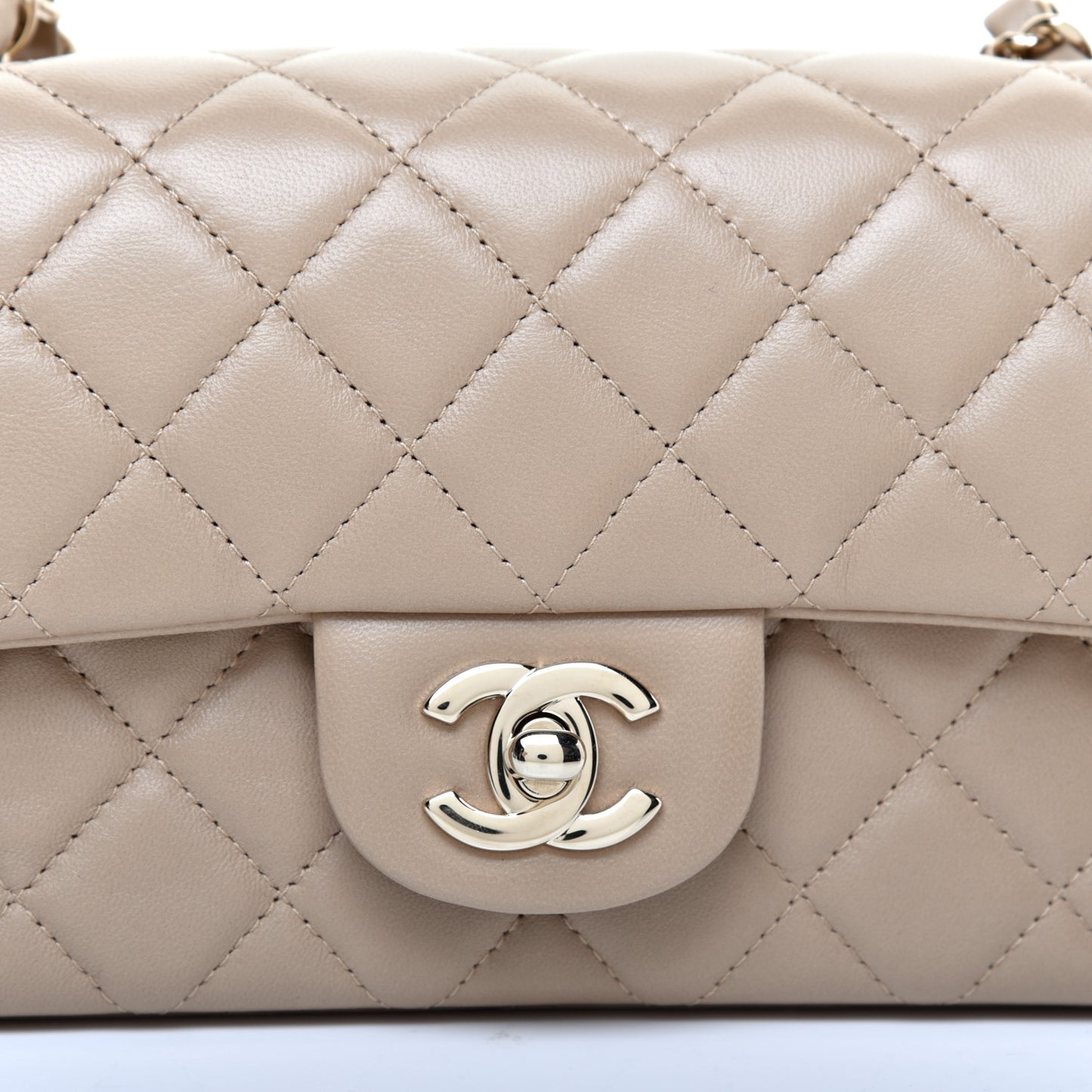Lambskin Quilted Mini Rectangular Flap Dark Beige