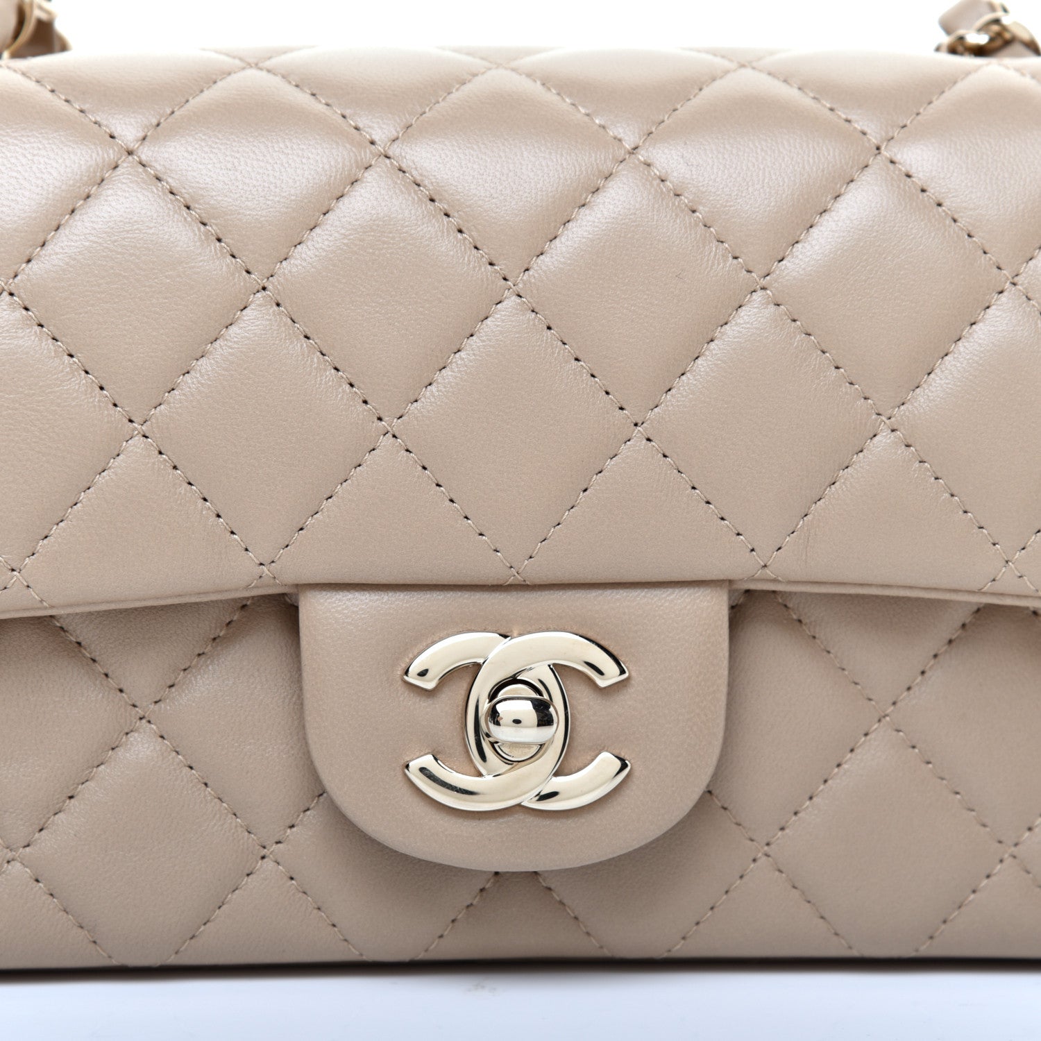 Chanel Lambskin Quilted Mini Rectangular Flap Dark Beige 10 of 11