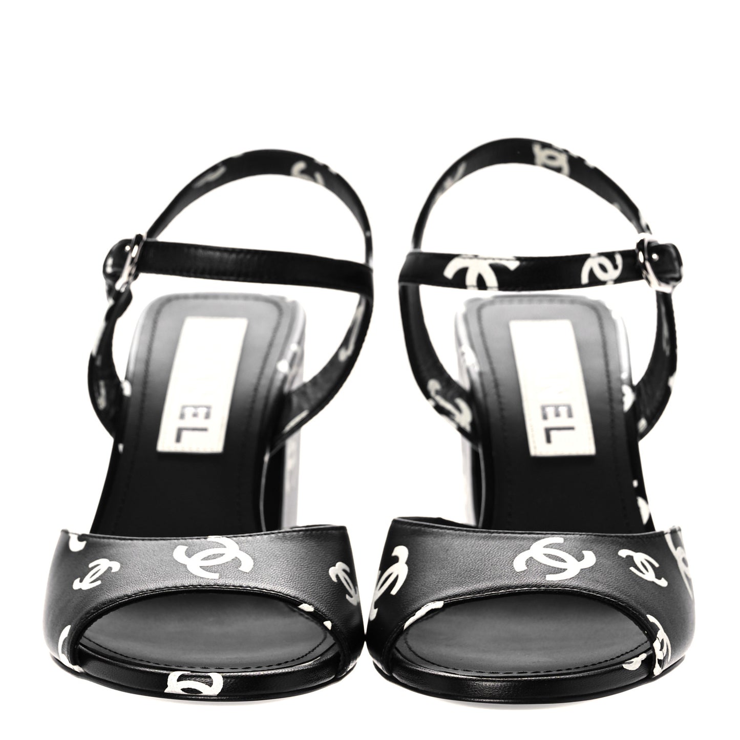 Printed Lambskin CC Sandals 36.5 Black White