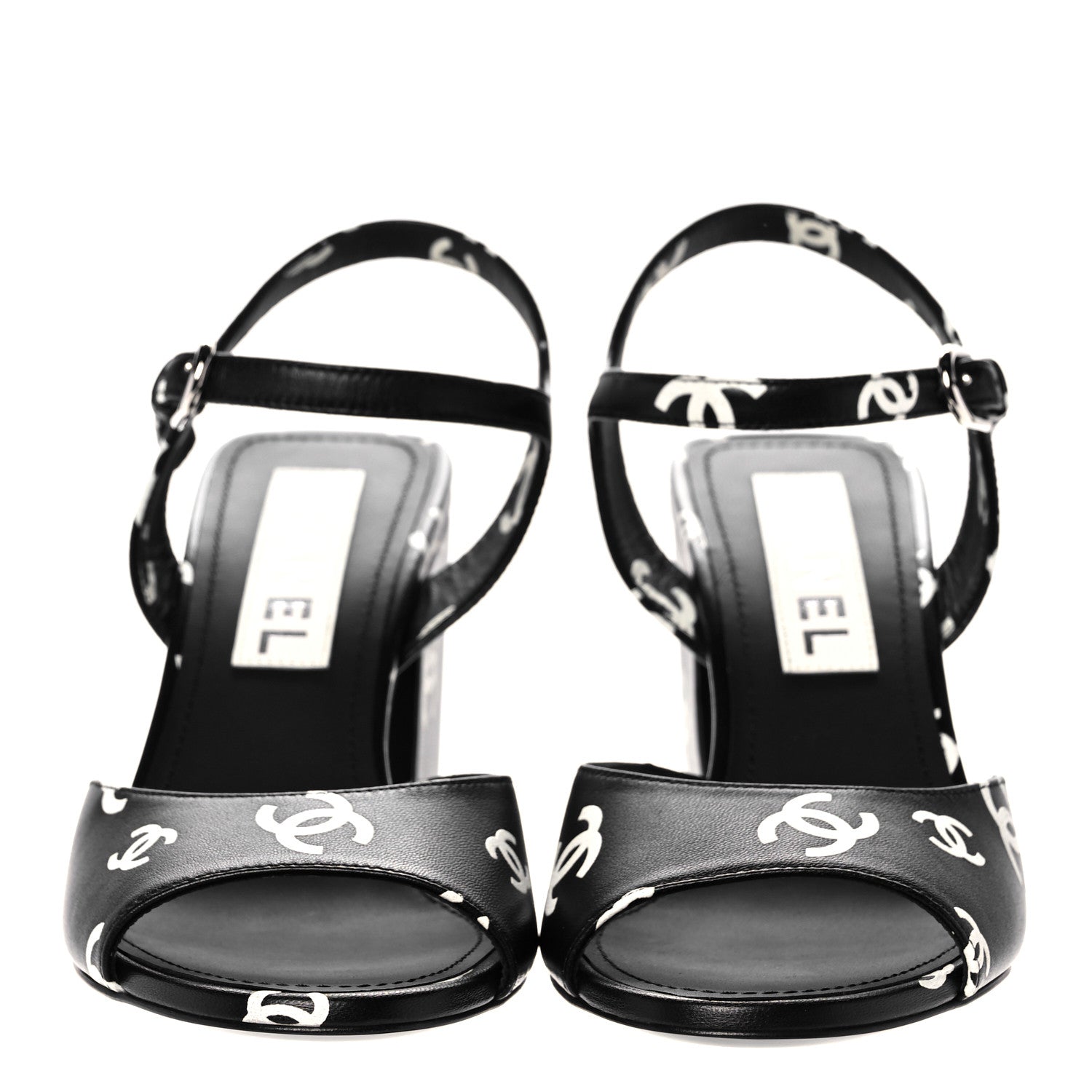 Chanel Printed Lambskin CC Sandals 36.5 Black White 2 of 9