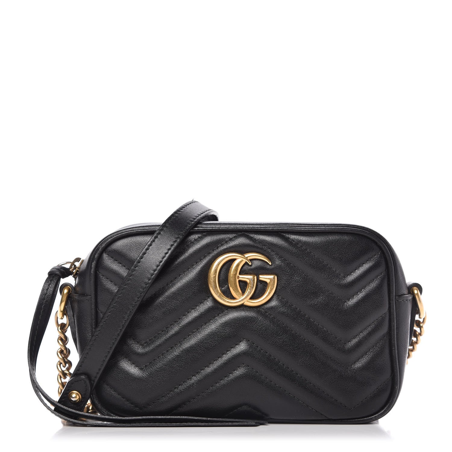 Gucci Calfskin Matelasse Mini GG Marmont Chain Shoulder Bag Black 1 of 10