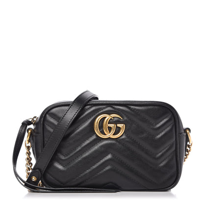Gucci Calfskin Matelasse Mini GG Marmont Chain Shoulder Bag Black 1 of 10