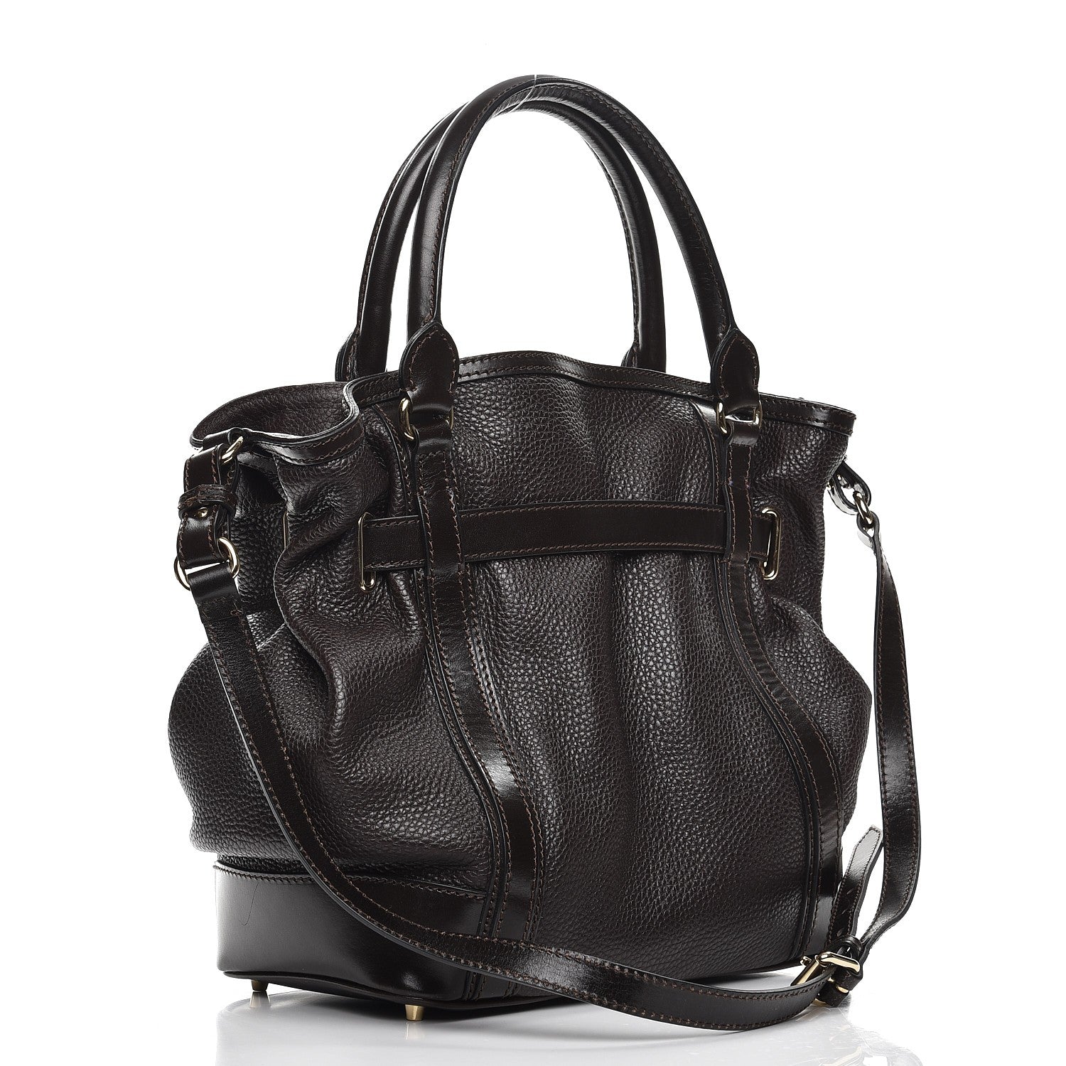 Burberry Grainy Calfskin Cinched Tote Dark Brown 4 of 14