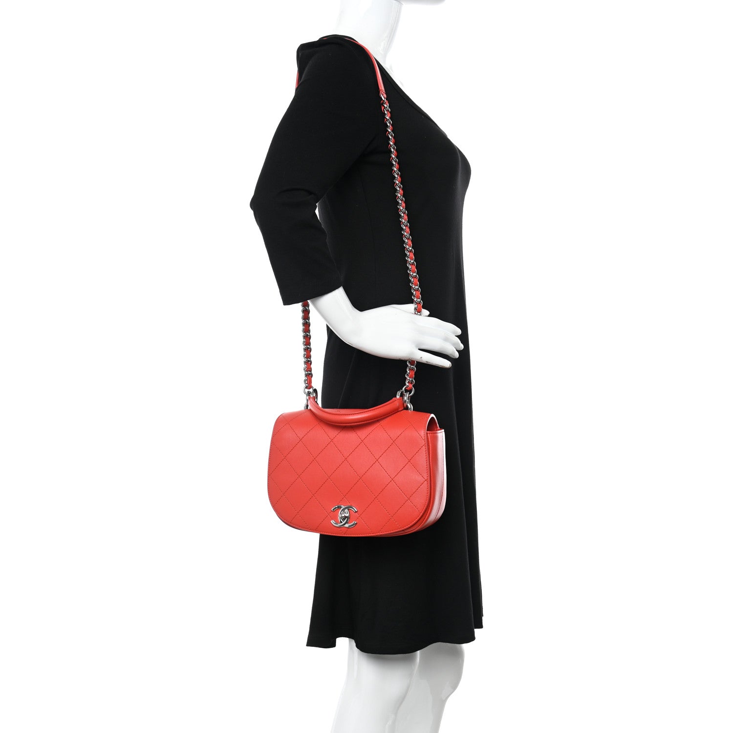 Chanel Calfskin Stitched Ring My Bag Flap Crossbody Red 2 of 16