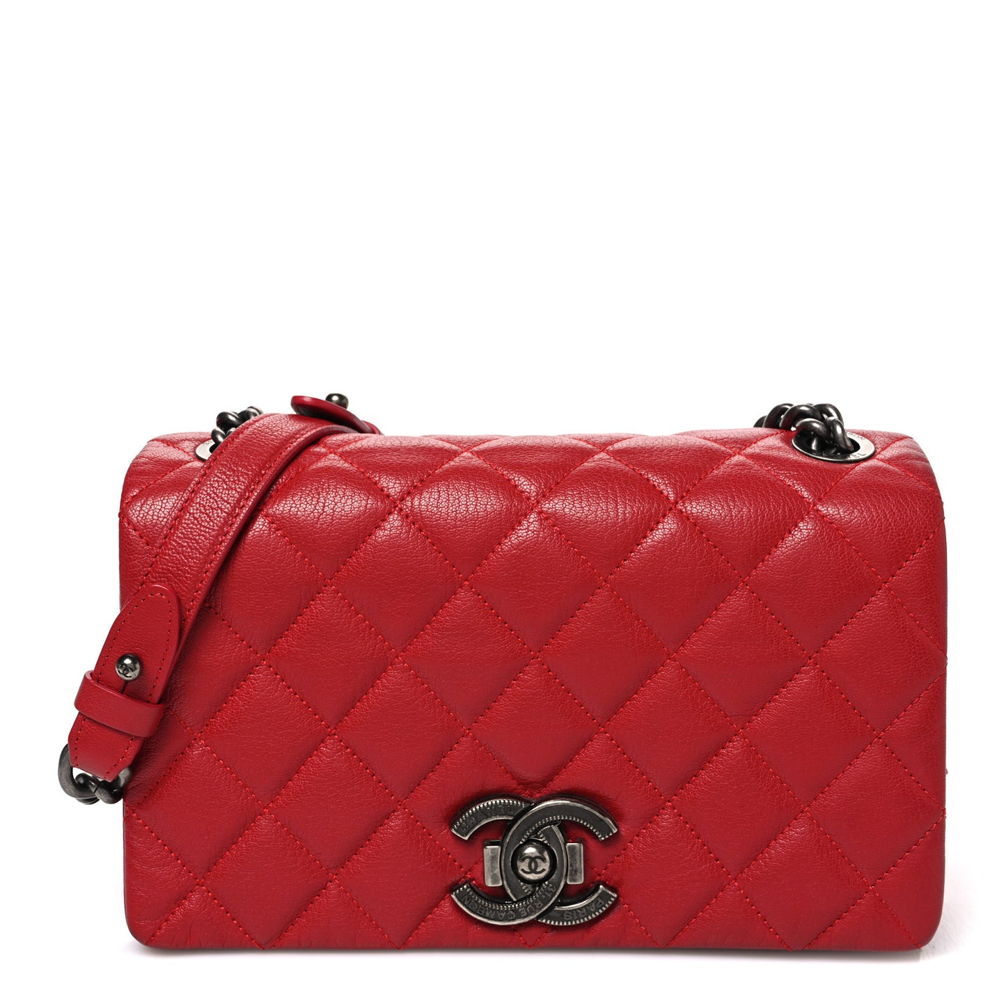 Goatskin Quilted Medium City Rock Flap Red