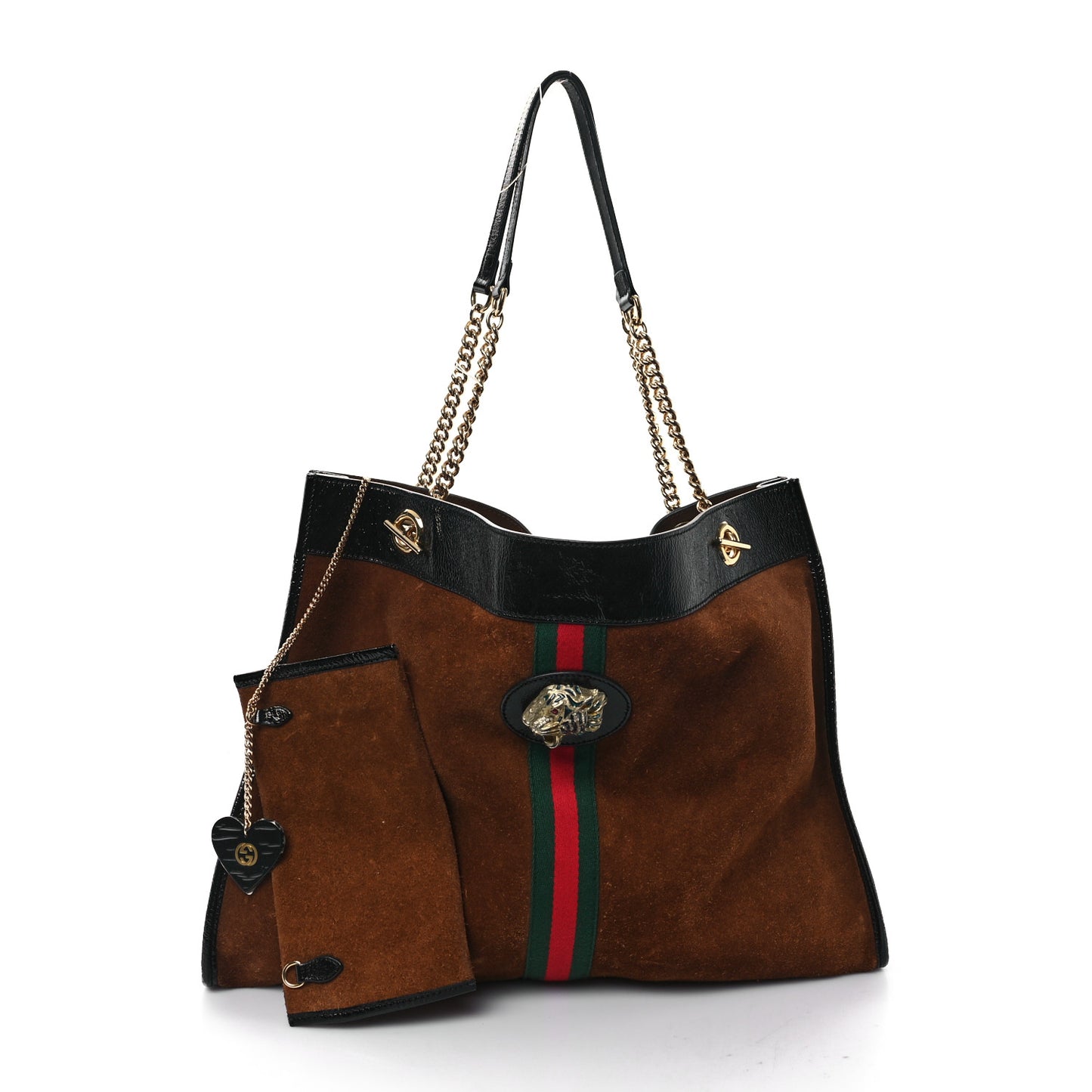 Suede Patent Large Rajah Chain Tote Nocciola Black