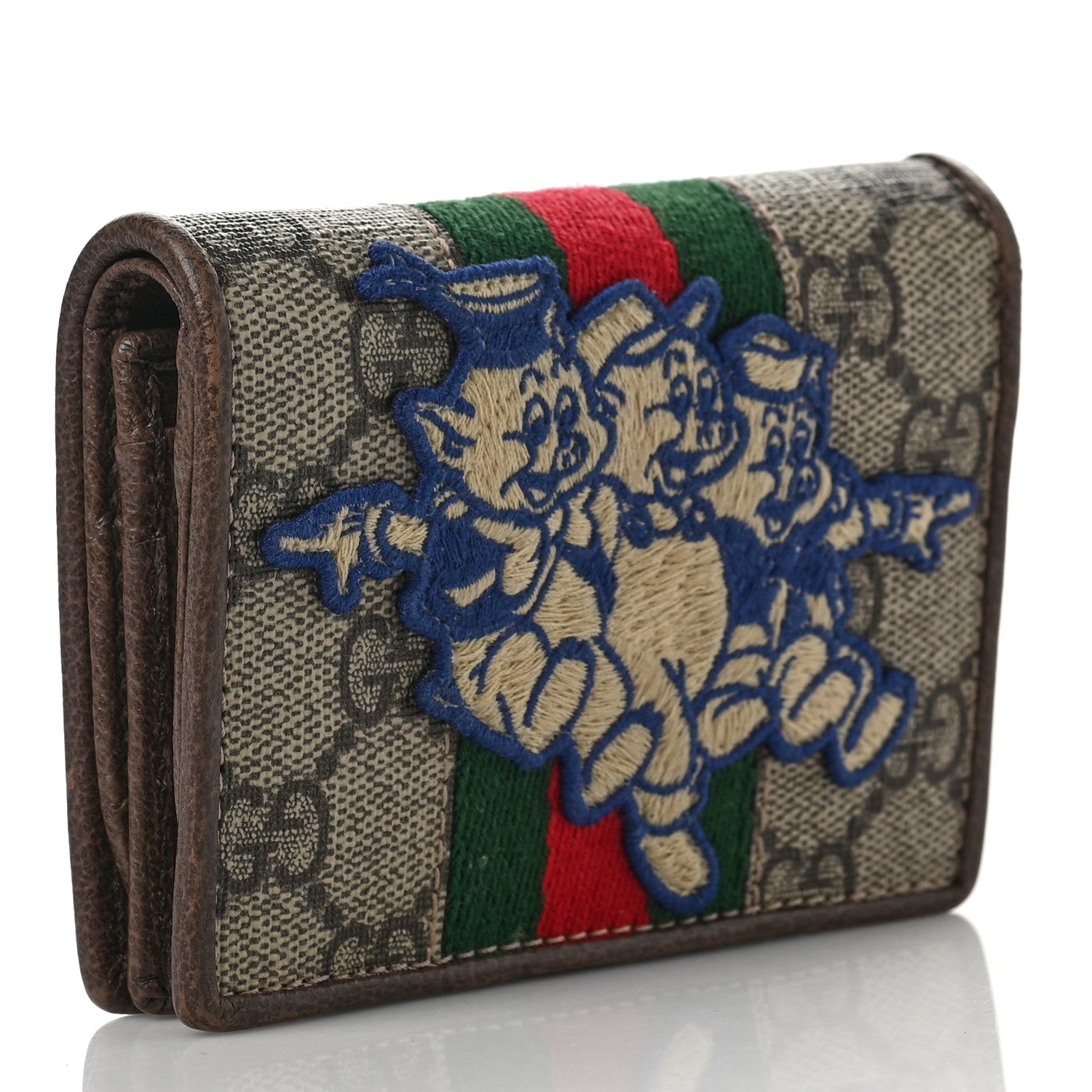 Gucci X DISNEY GG Supreme Monogram Web Three Little Pigs Ophidia Card Case Wallet Beige New Acero 3 of 6