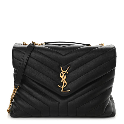 Saint Laurent Grain de Poudre Calfskin Y Quilted Monogram Medium Loulou Chain Satchel Black 1 of 9