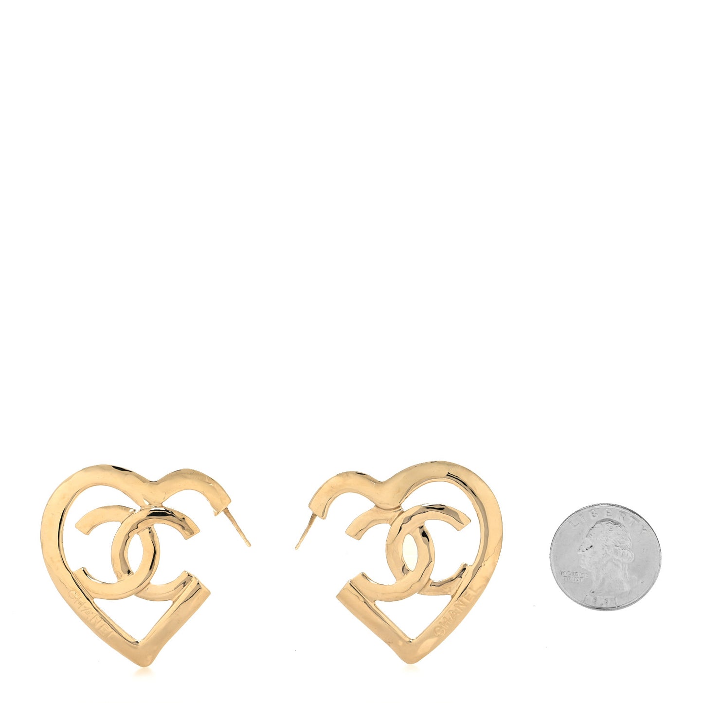 Metal CC Heart Coco In Love Hoop Earrings Gold