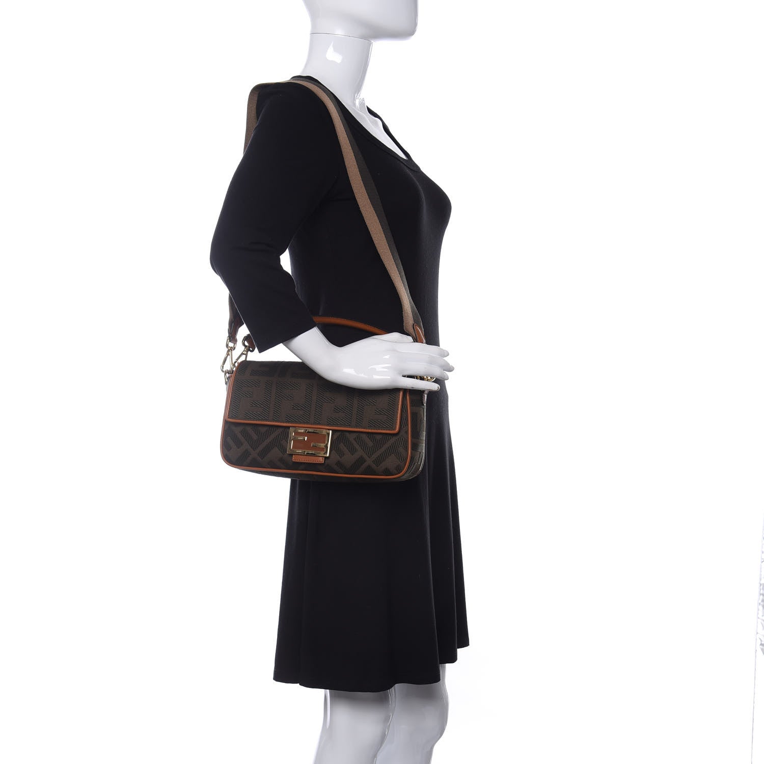 Fendi Canvas Vitello King FF Embroidered Baguette Amazzonia Cuoio 2 of 10