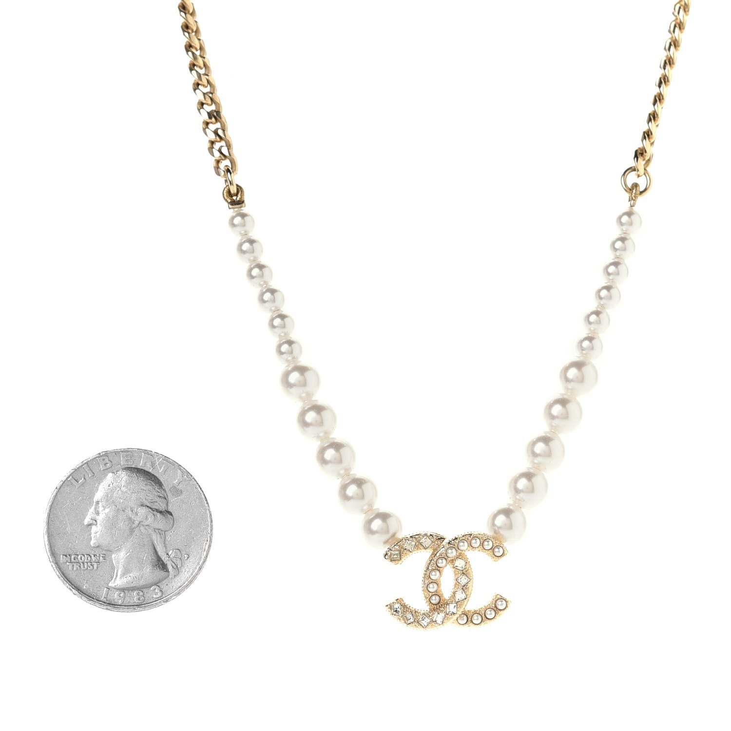Chanel Pearl Crystal CC Short Necklace Gold 3 of 4
