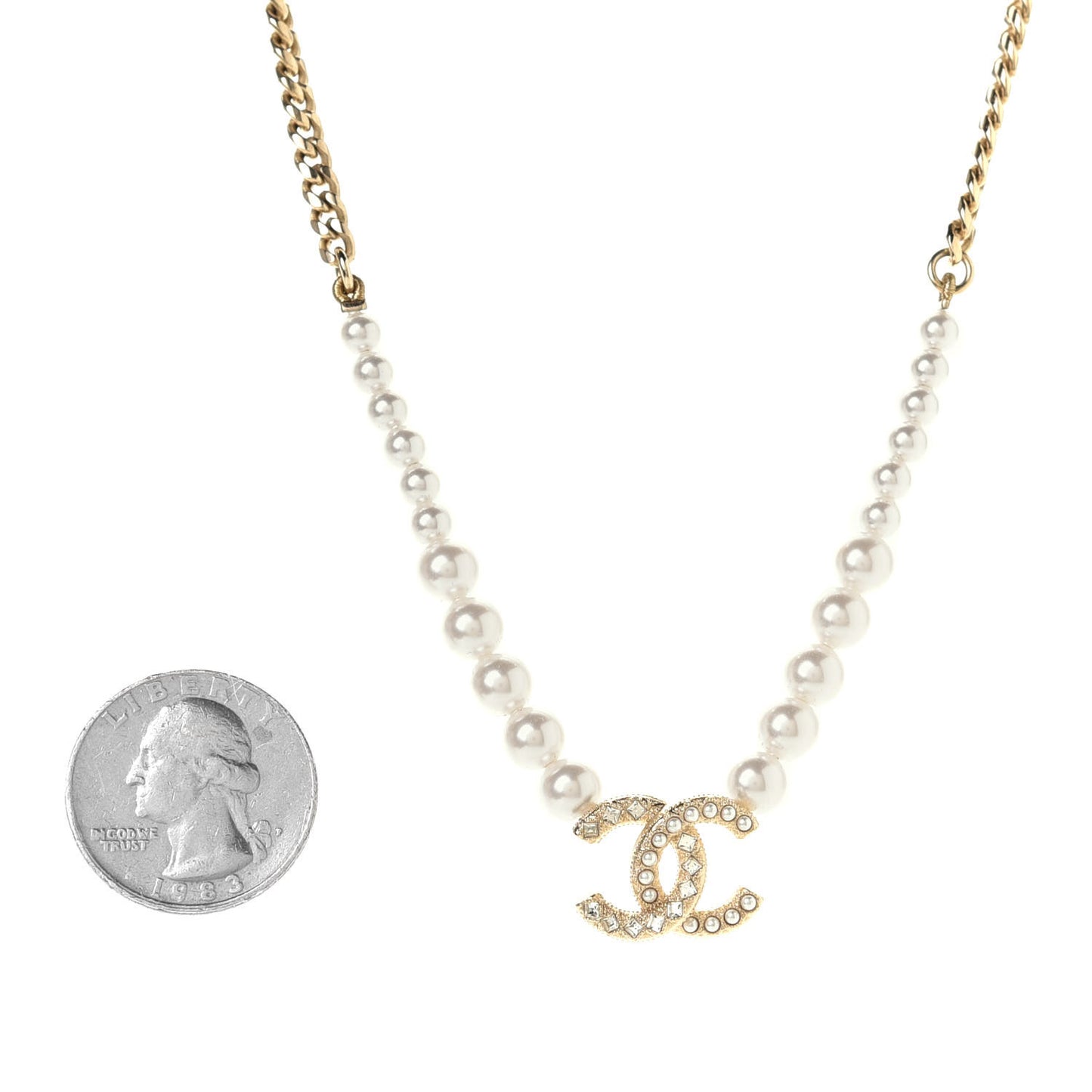 Pearl Crystal CC Short Necklace Gold