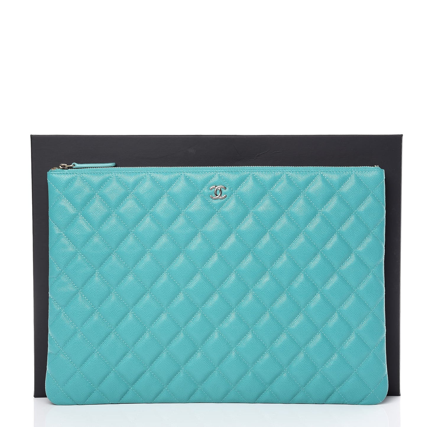 Caviar Quilted Large Cosmetic Case Turquoise
