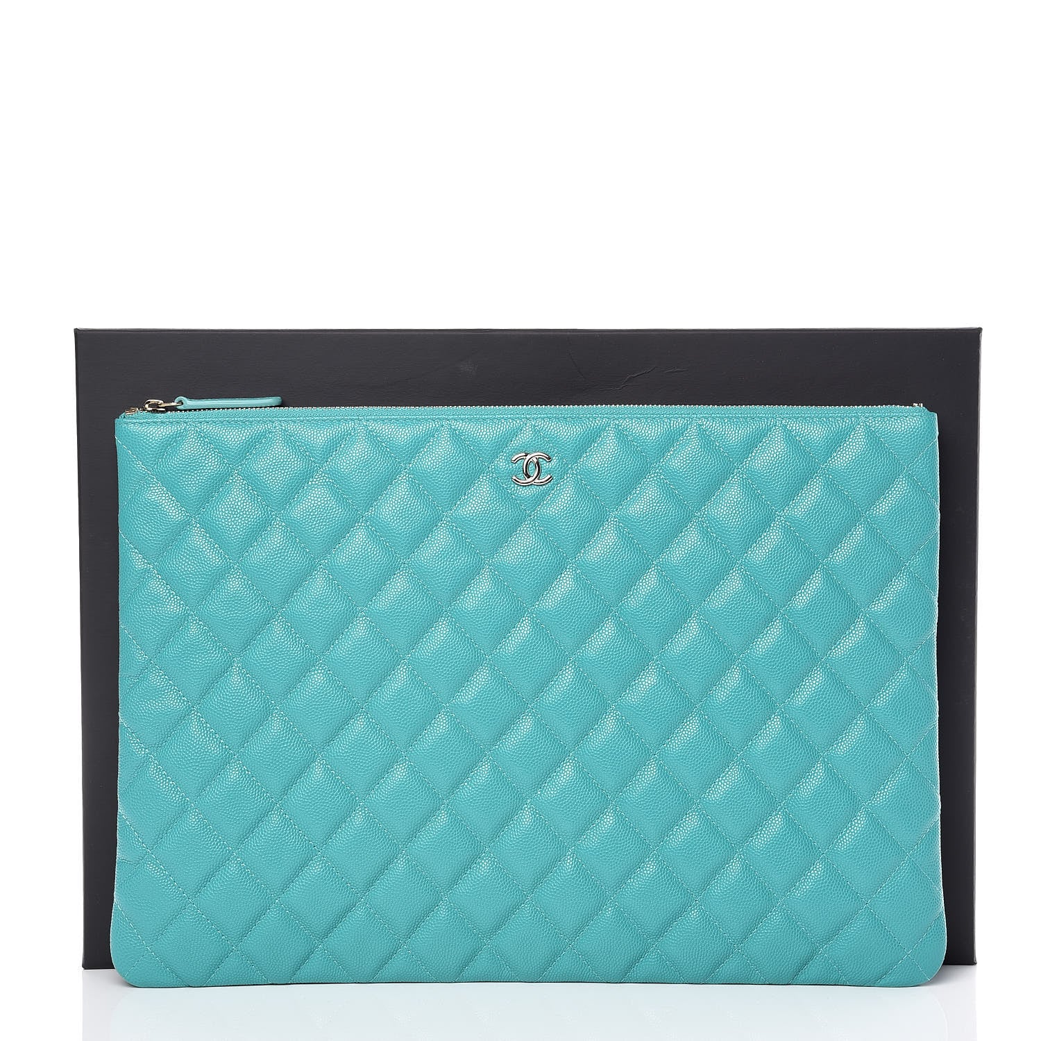 Chanel Caviar Quilted Large Cosmetic Case Turquoise 10 of 10