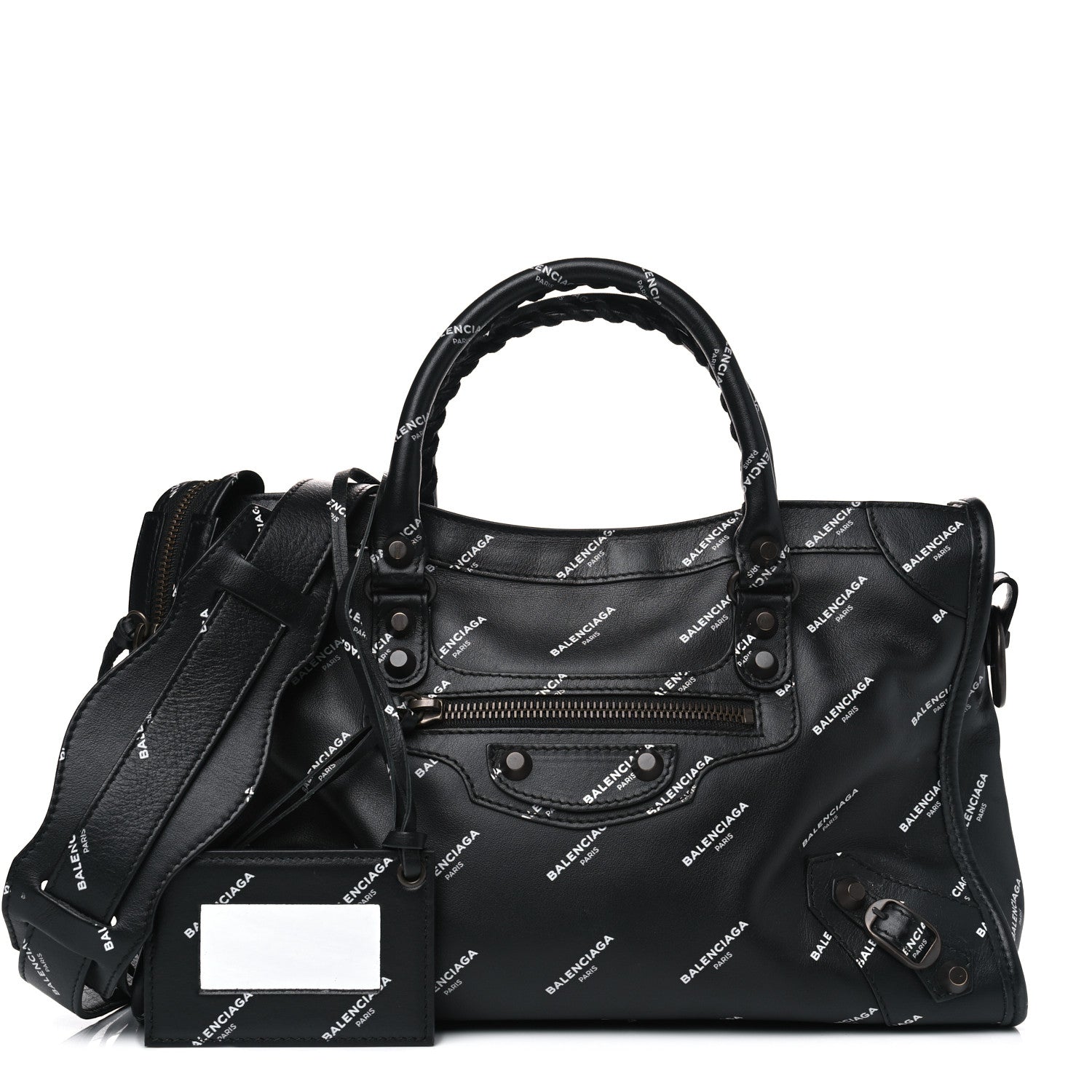 Balenciaga Veau Allover Logo Classic Hardware S City Black White 1 of 4
